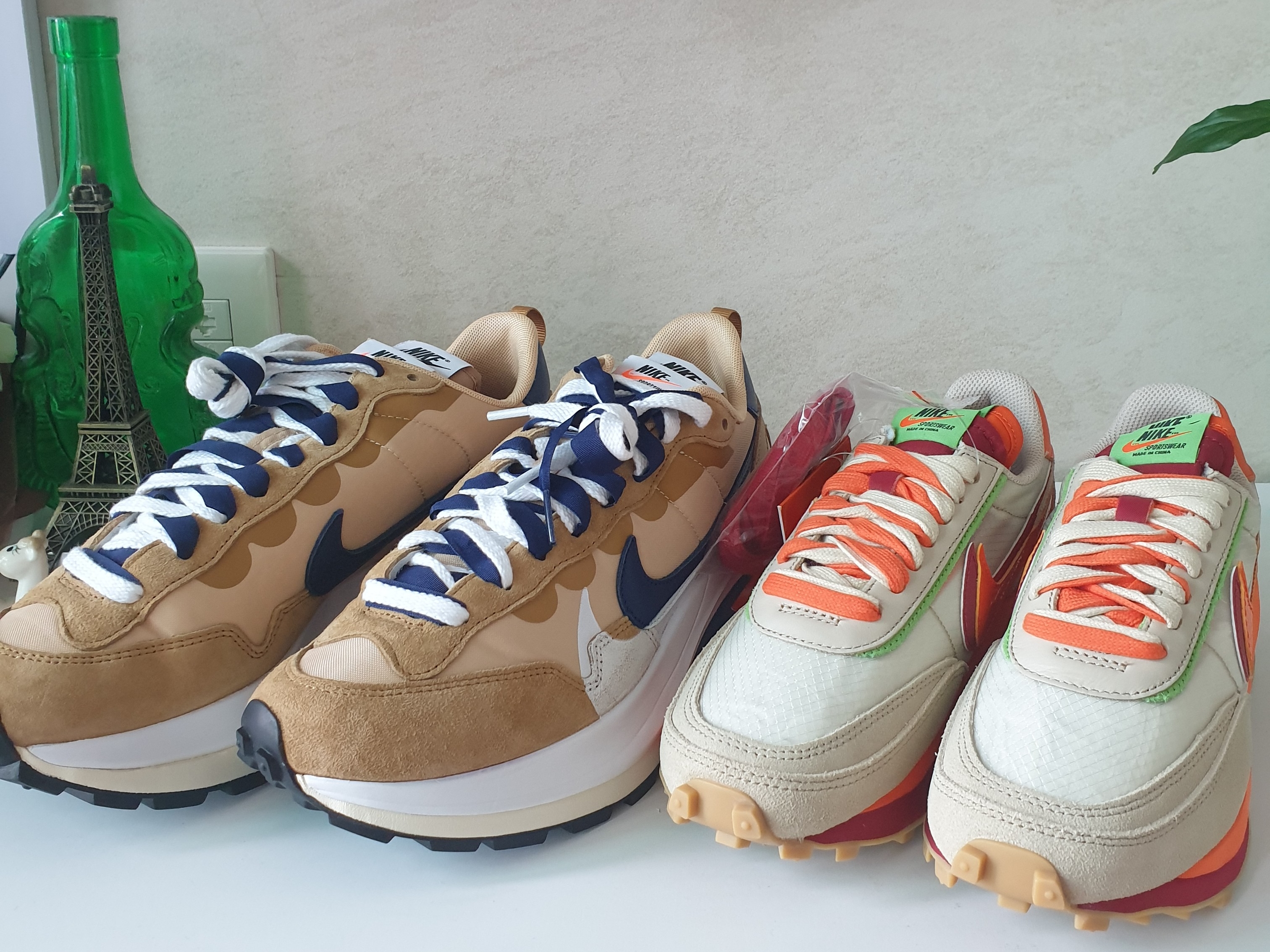 Nike x Sacai x Clot LDWaffle Orange Blaze, Nike x Sacai VaporWaffle Sesame and Blue Void 착용 스타일 - 1