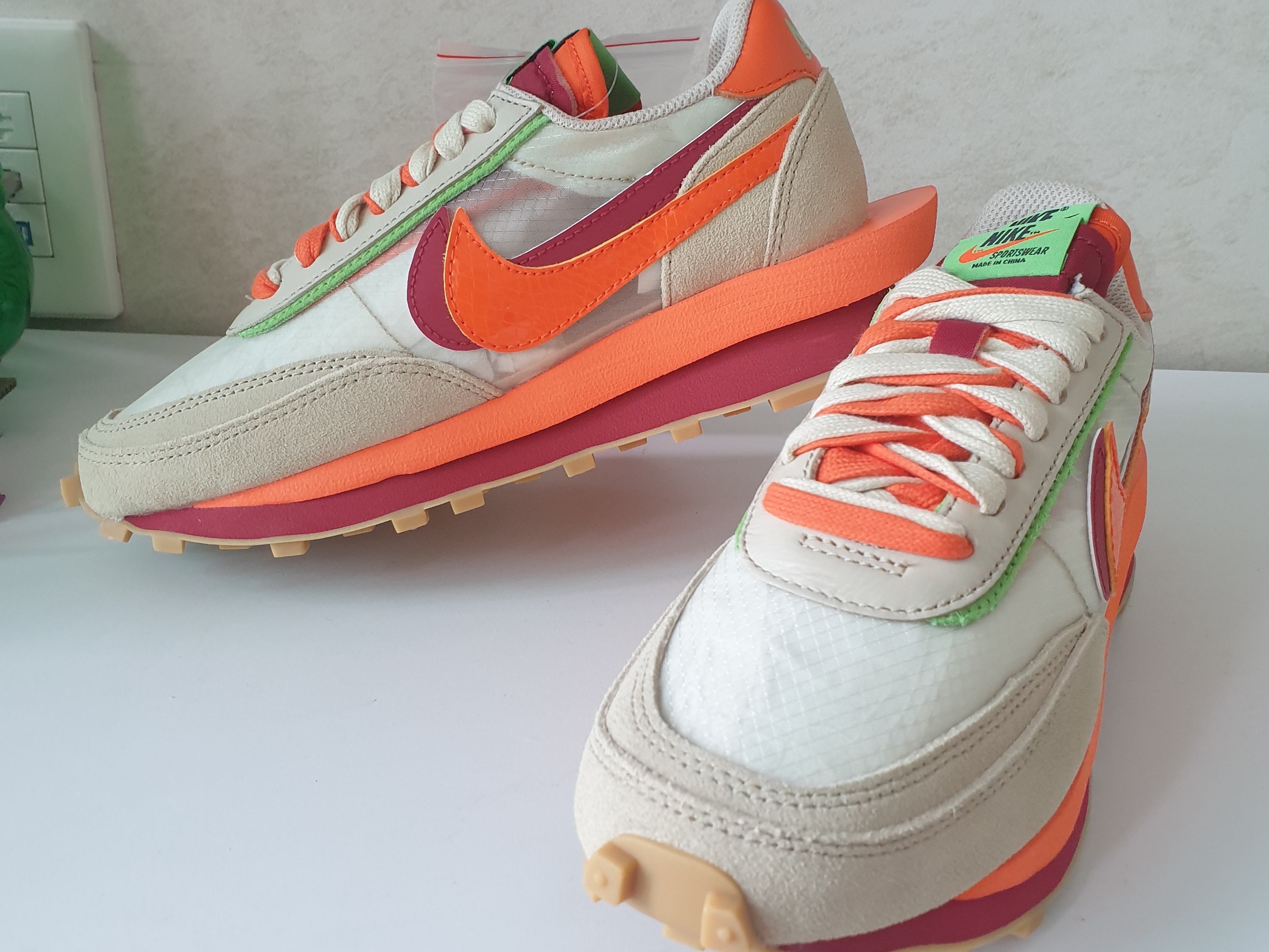 Nike x Sacai x Clot LDWaffle Orange Blaze, Nike x Sacai VaporWaffle Sesame and Blue Void 착용 스타일 - 3