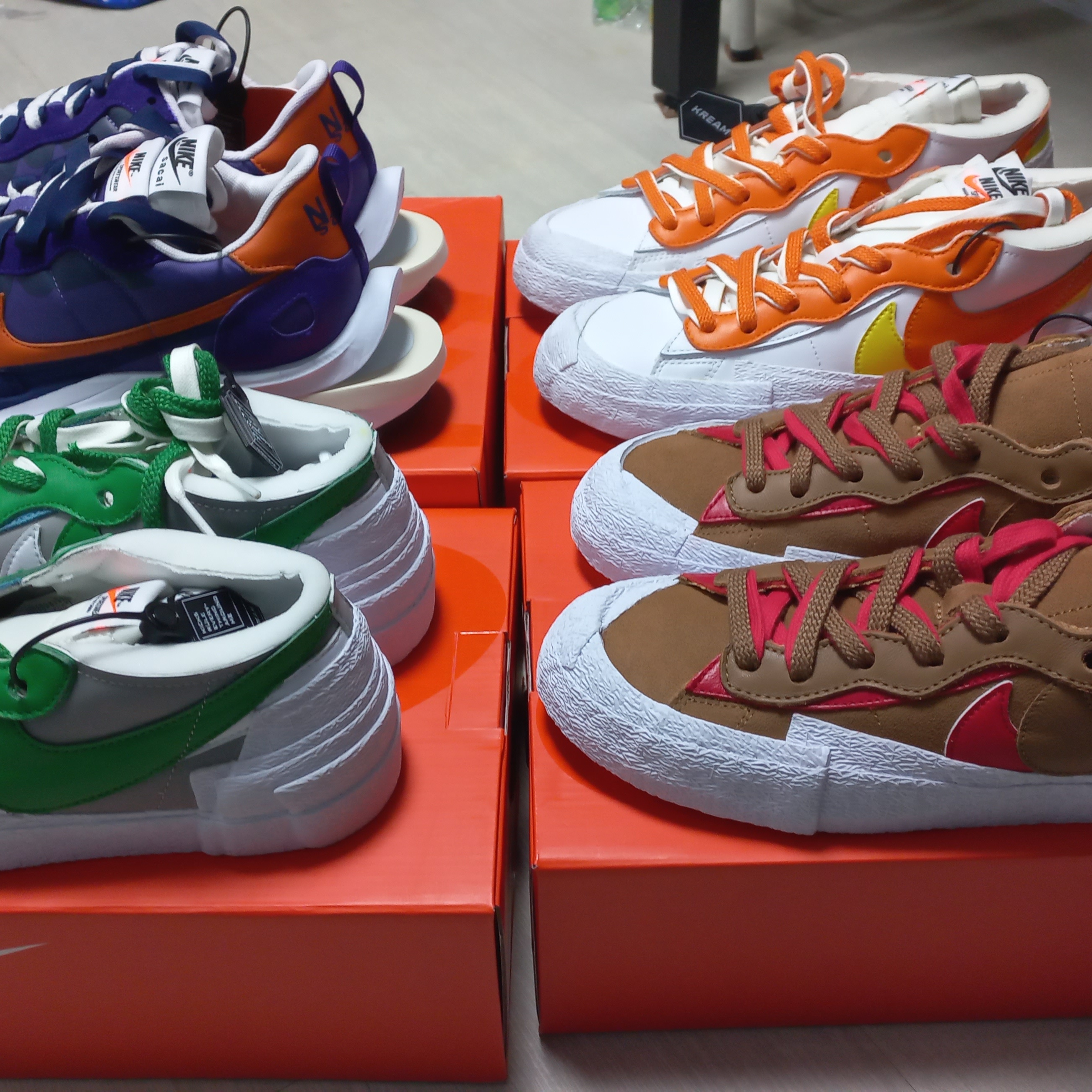 Nike x Sacai VaporWaffle Dark Iris, Nike x Sacai Blazer Low Magma Orange 착용 스타일 - 3