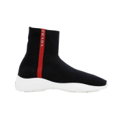 (W) Prada Logo Knit High-Top Sneakers Black