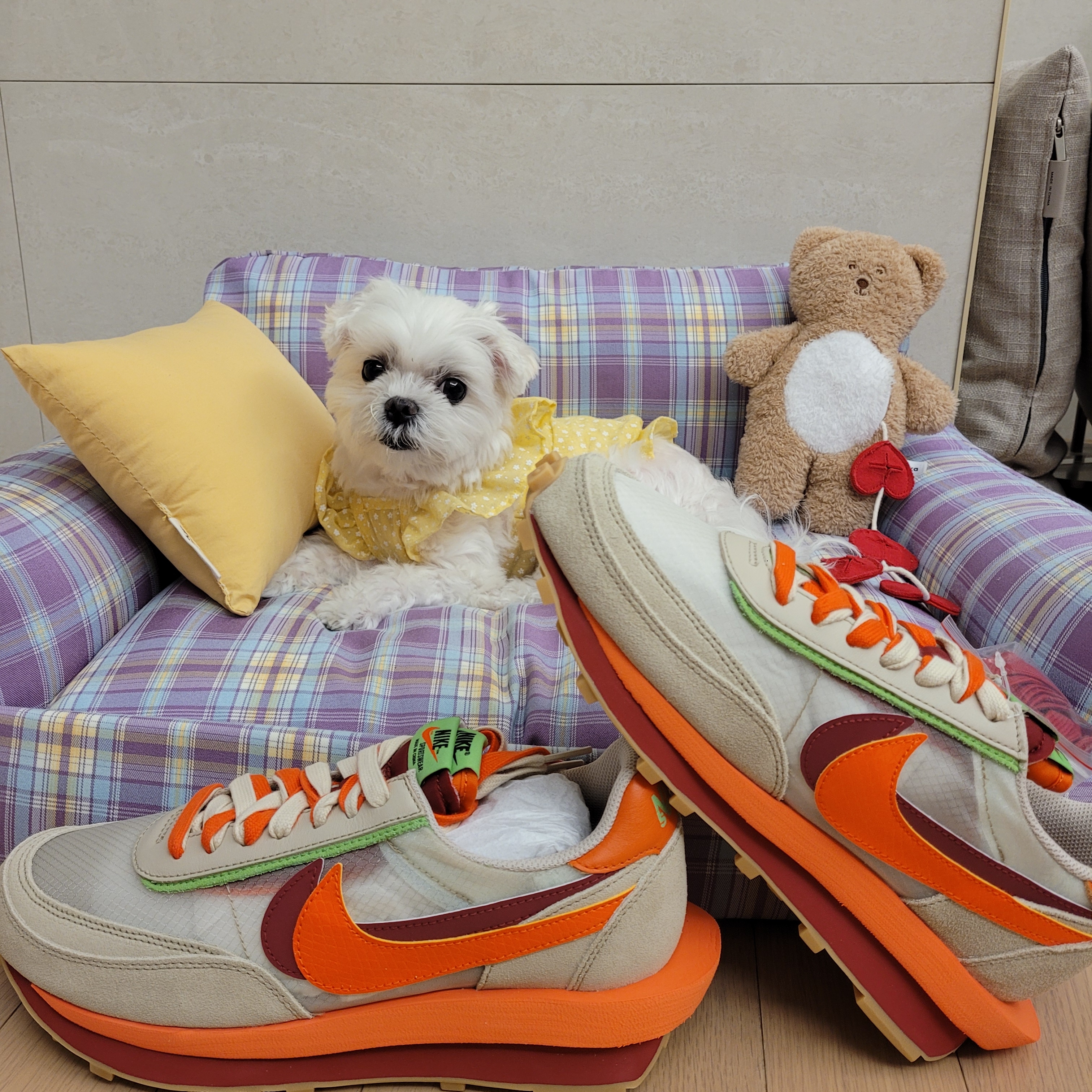 Nike x Sacai x Clot LDWaffle Orange Blaze 착용 스타일 - 1