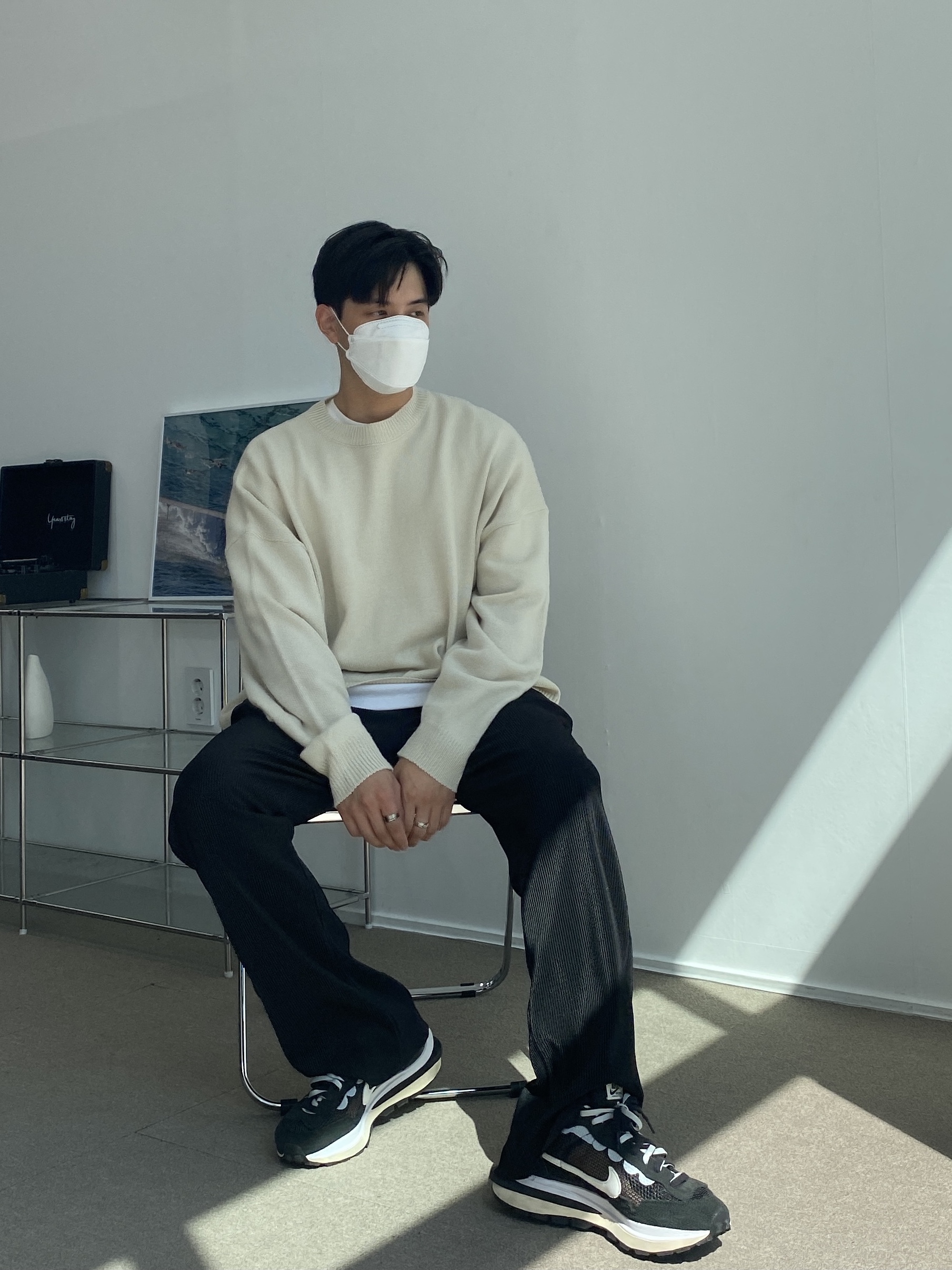 Nike x Sacai VaporWaffle Black White 착용 스타일 - 2