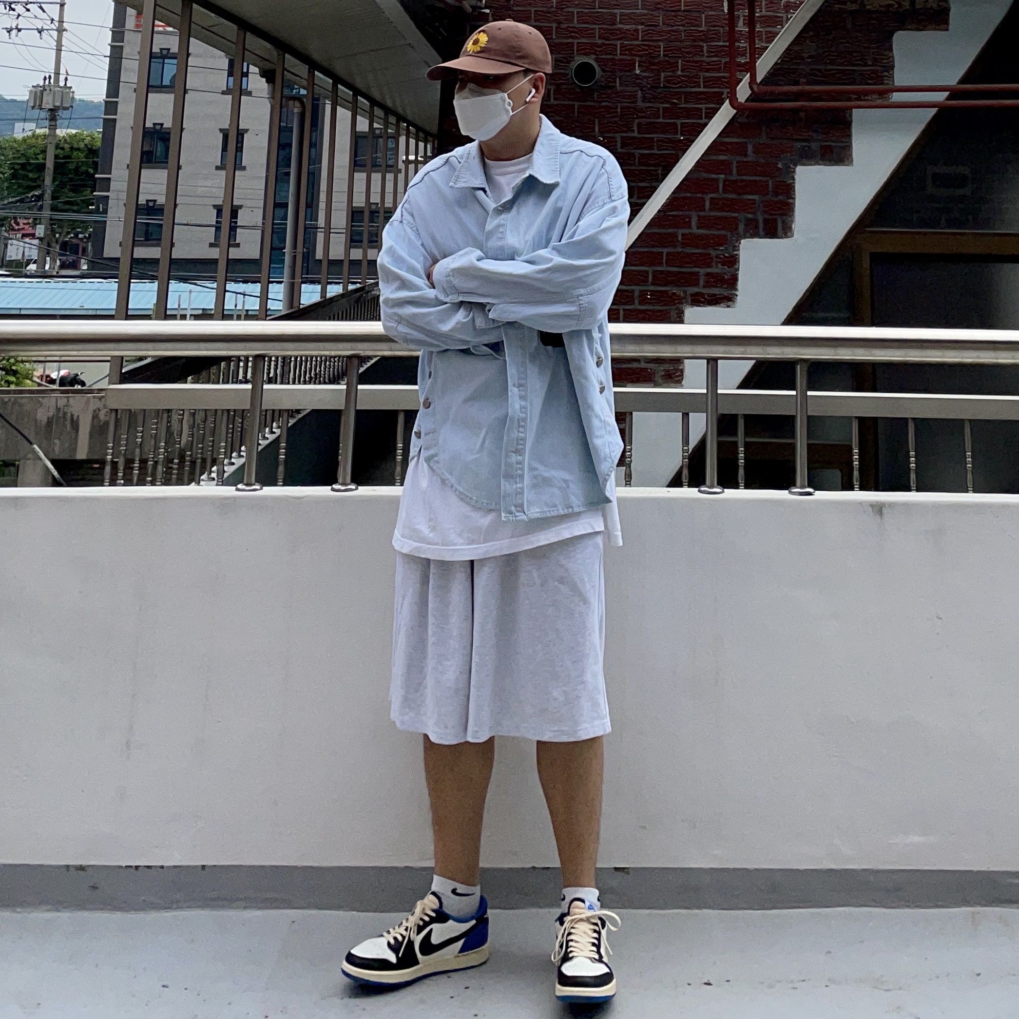 Jordan 1 x Travis Scott x Fragment Retro Low OG SP Military Blue 착용 스타일