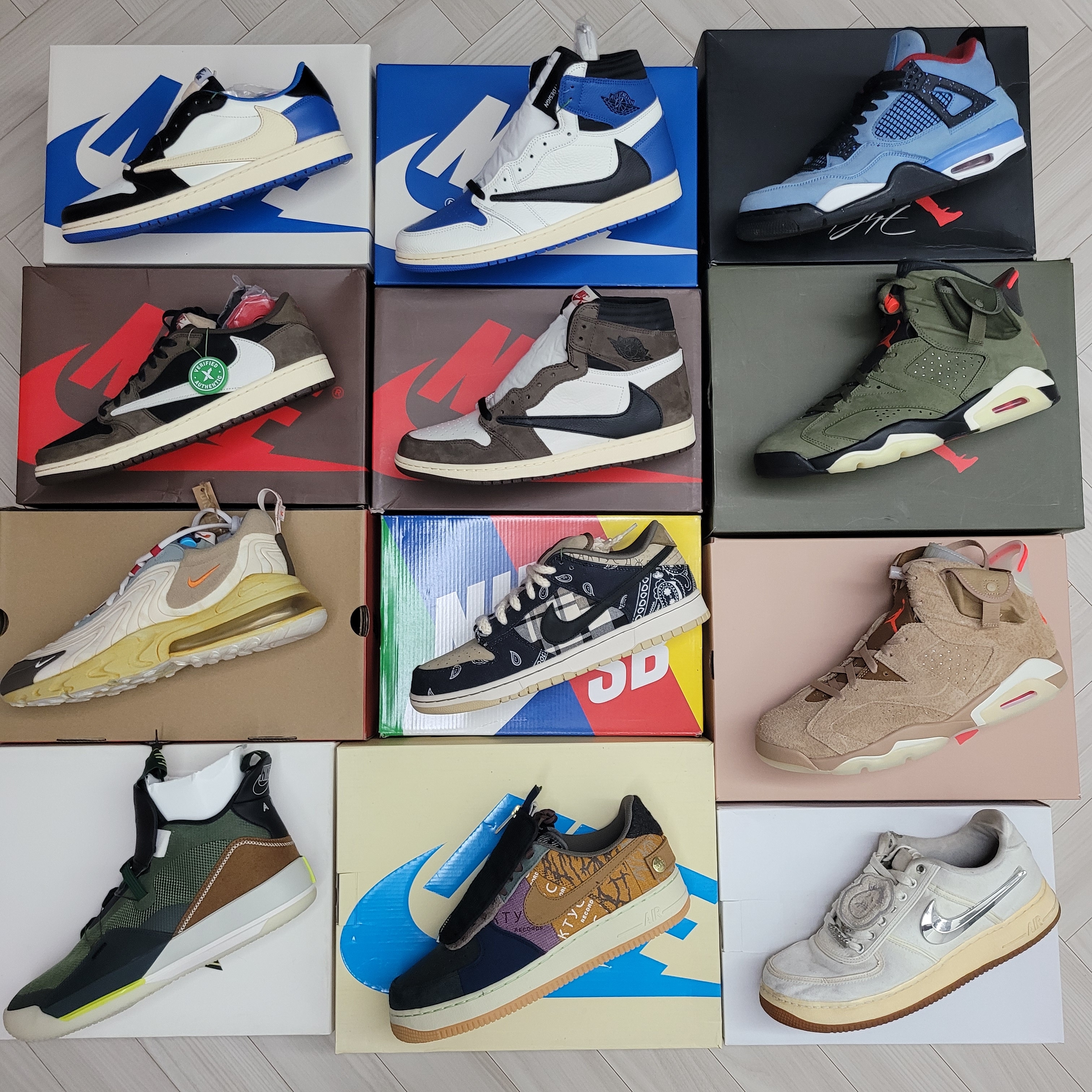 Jordan 1 x Travis Scott x Fragment Retro Low OG SP Military Blue, Jordan 1 x Travis Scott Retro High OG SP Mocha 착용 스타일