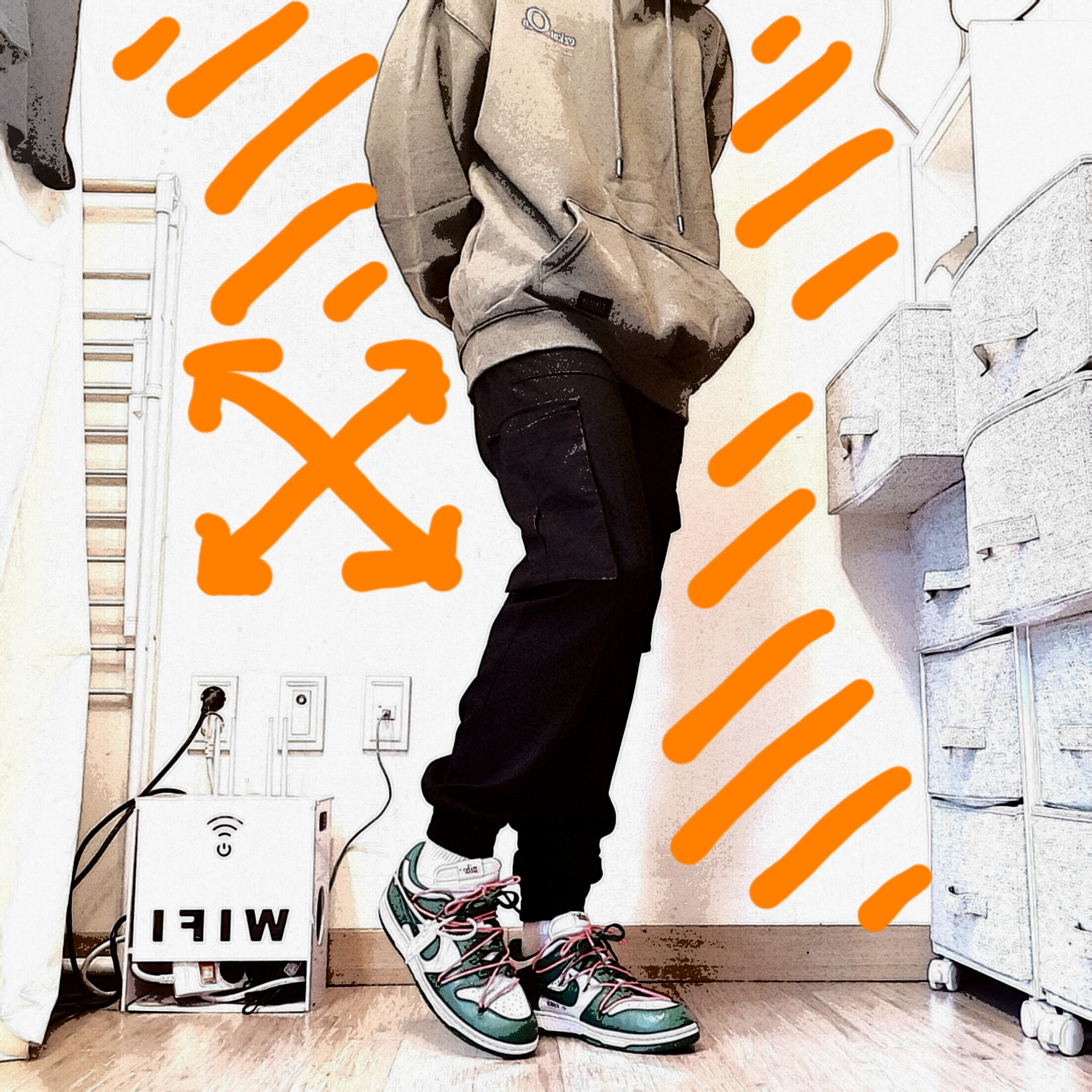 Nike x Off-White Dunk Low Pine Green 착용 스타일