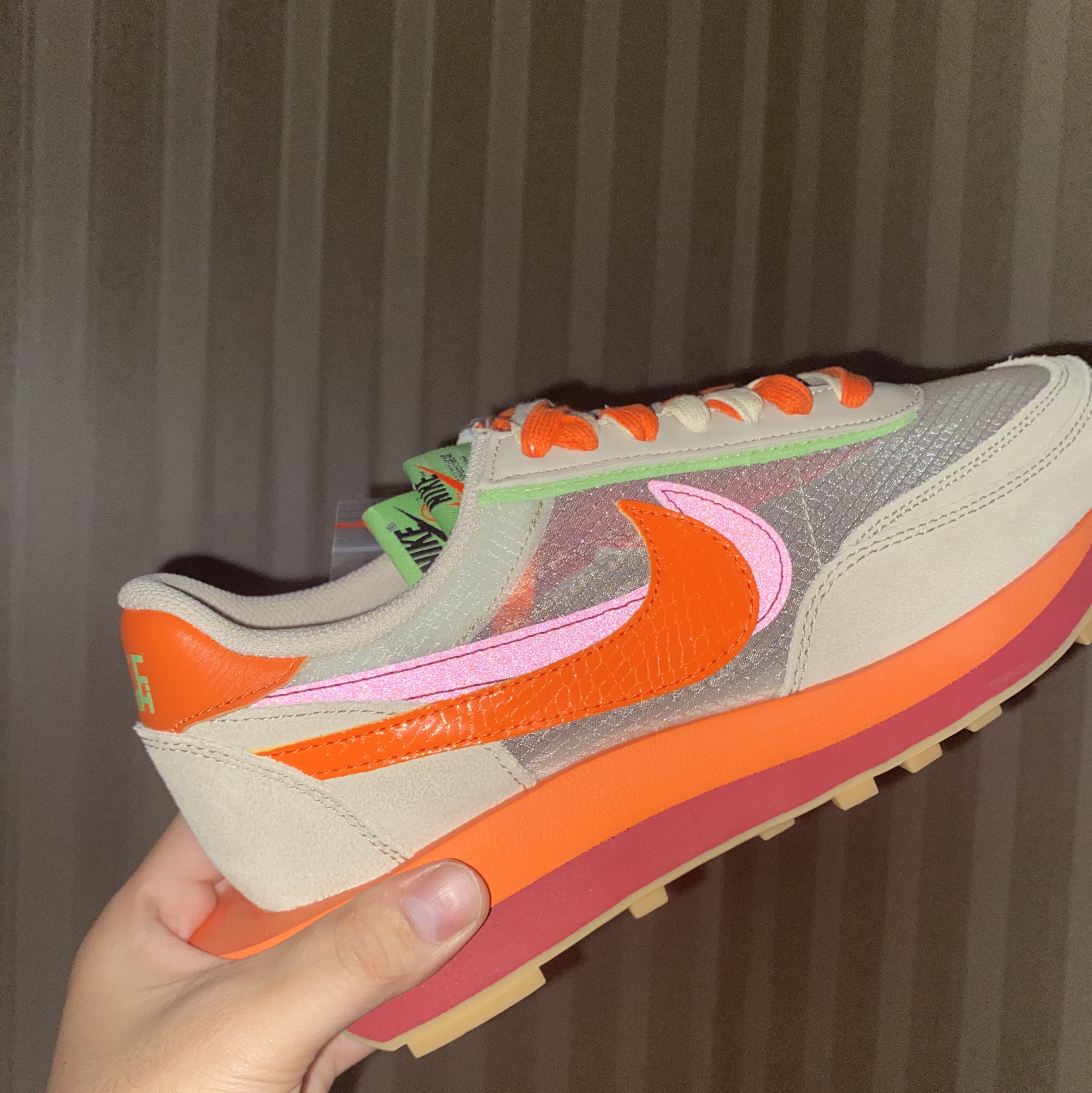 Nike x Sacai x Clot LDWaffle Orange Blaze 착용 스타일 - 2