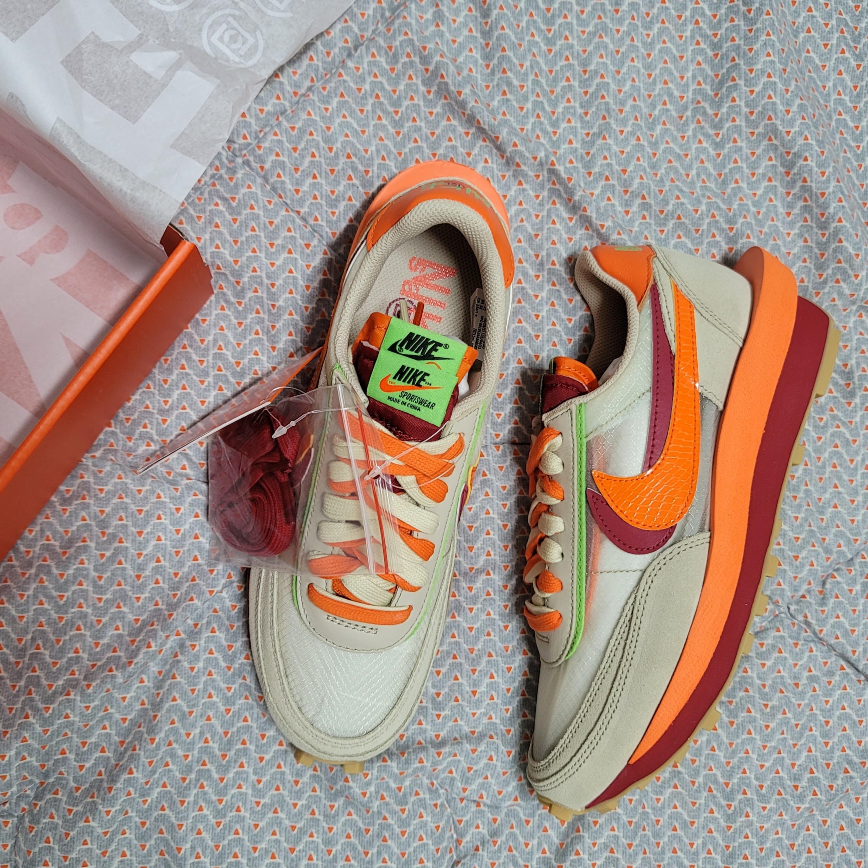 Nike x Sacai x Clot LDWaffle Orange Blaze 착용 스타일 - 1