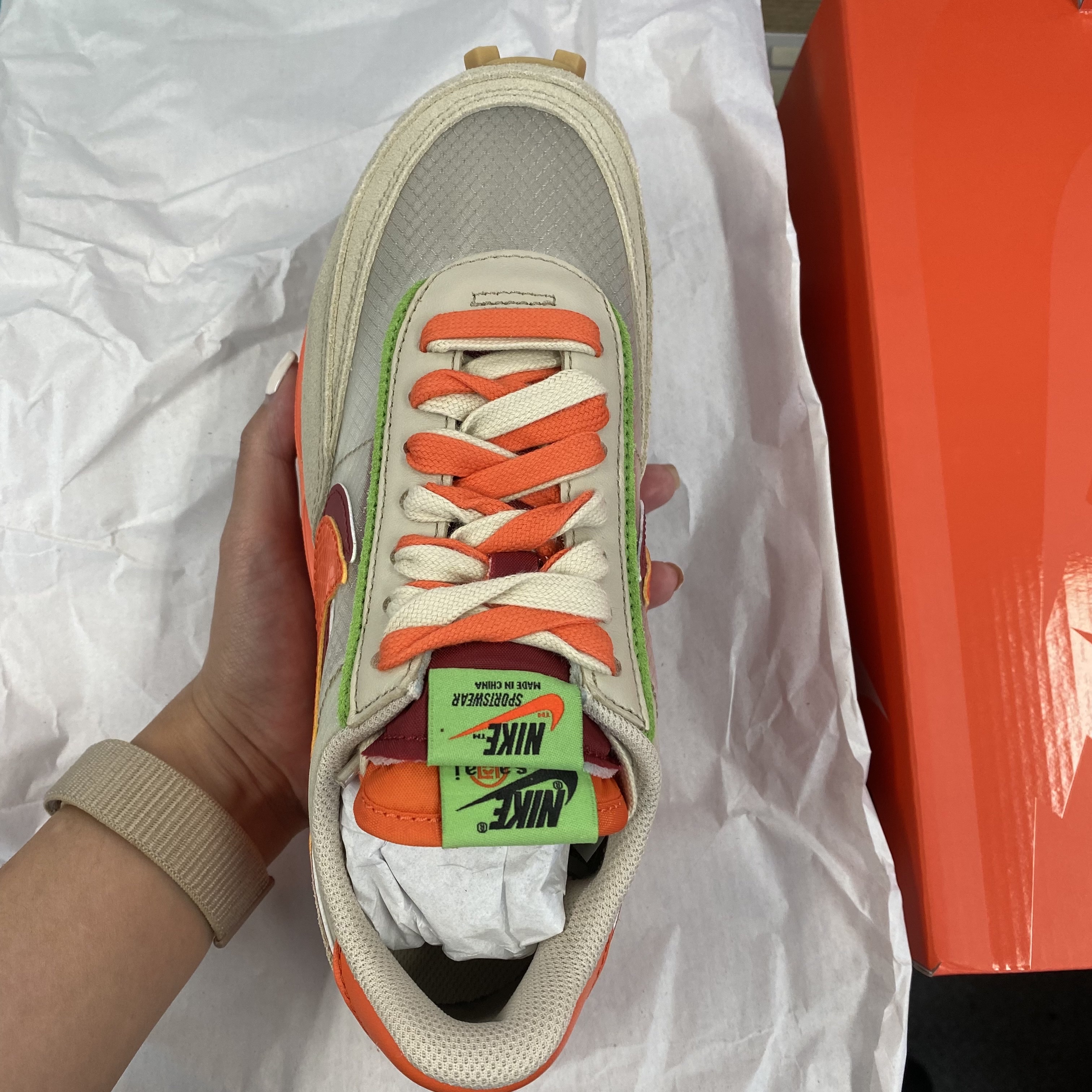 Nike x Sacai x Clot LDWaffle Orange Blaze 착용 스타일 - 2