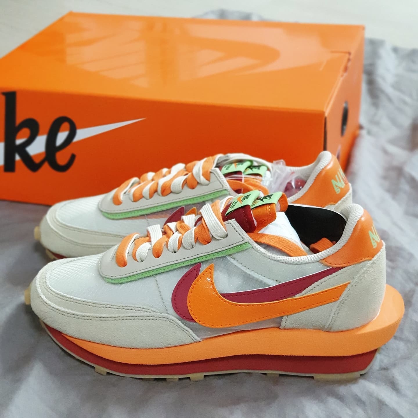 Nike x Sacai x Clot LDWaffle Orange Blaze 착용 스타일 - 1