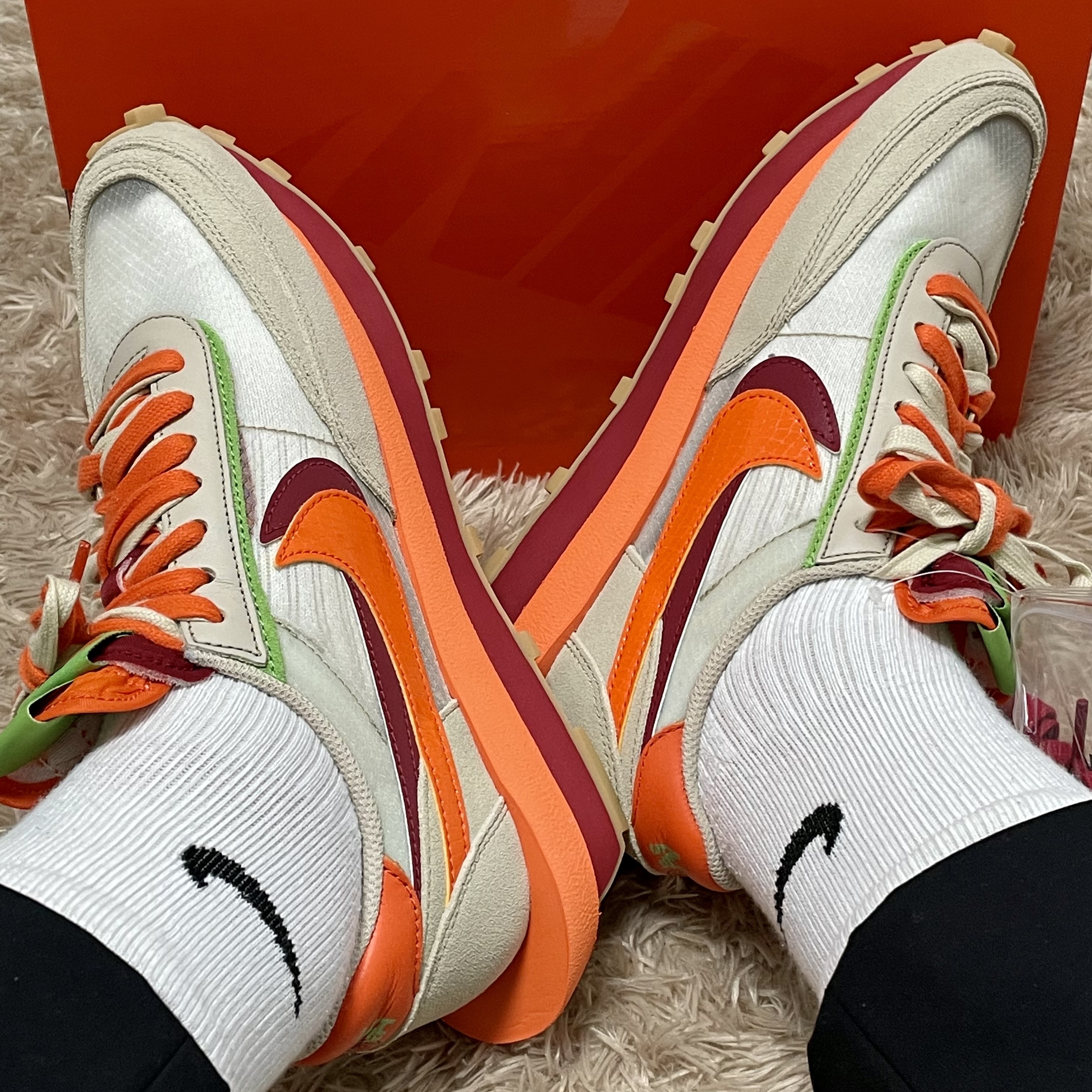 Nike x Sacai x Clot LDWaffle Orange Blaze 착용 스타일