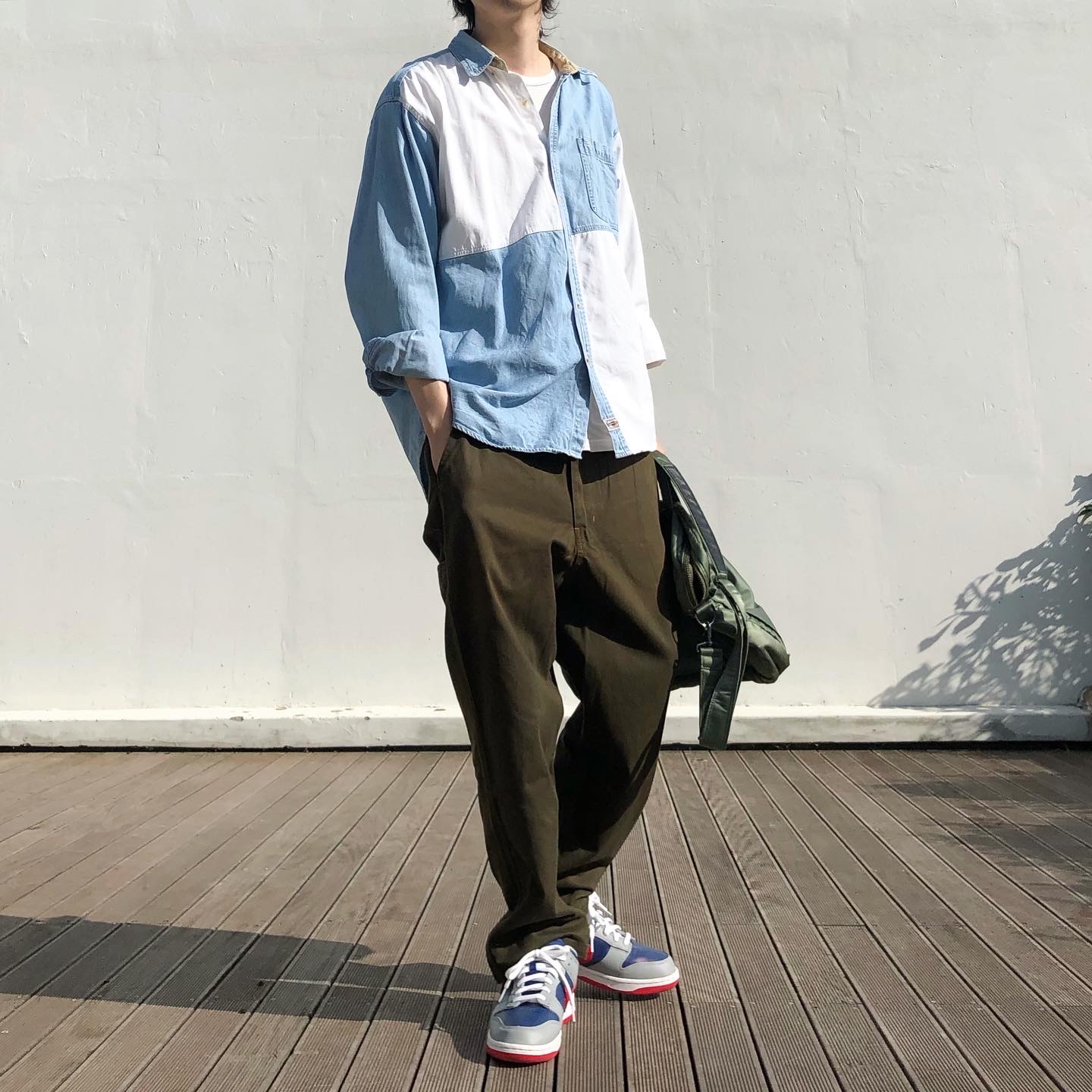 Nike Dunk Low SP Samba 2020, Porter Tanker 2Way Briefcase Sage Green 착용 스타일 - 2