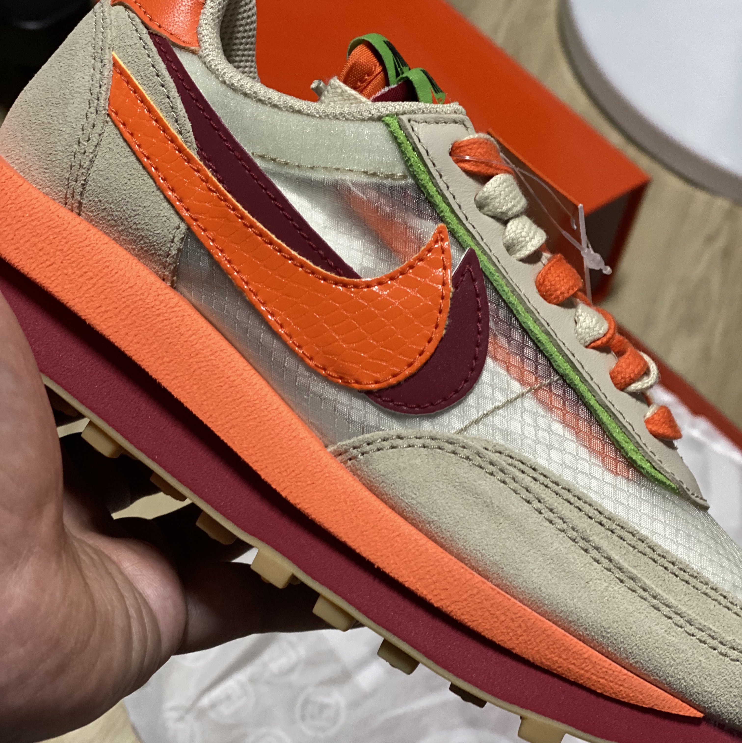 Nike x Sacai x Clot LDWaffle Orange Blaze 착용 스타일 - 2