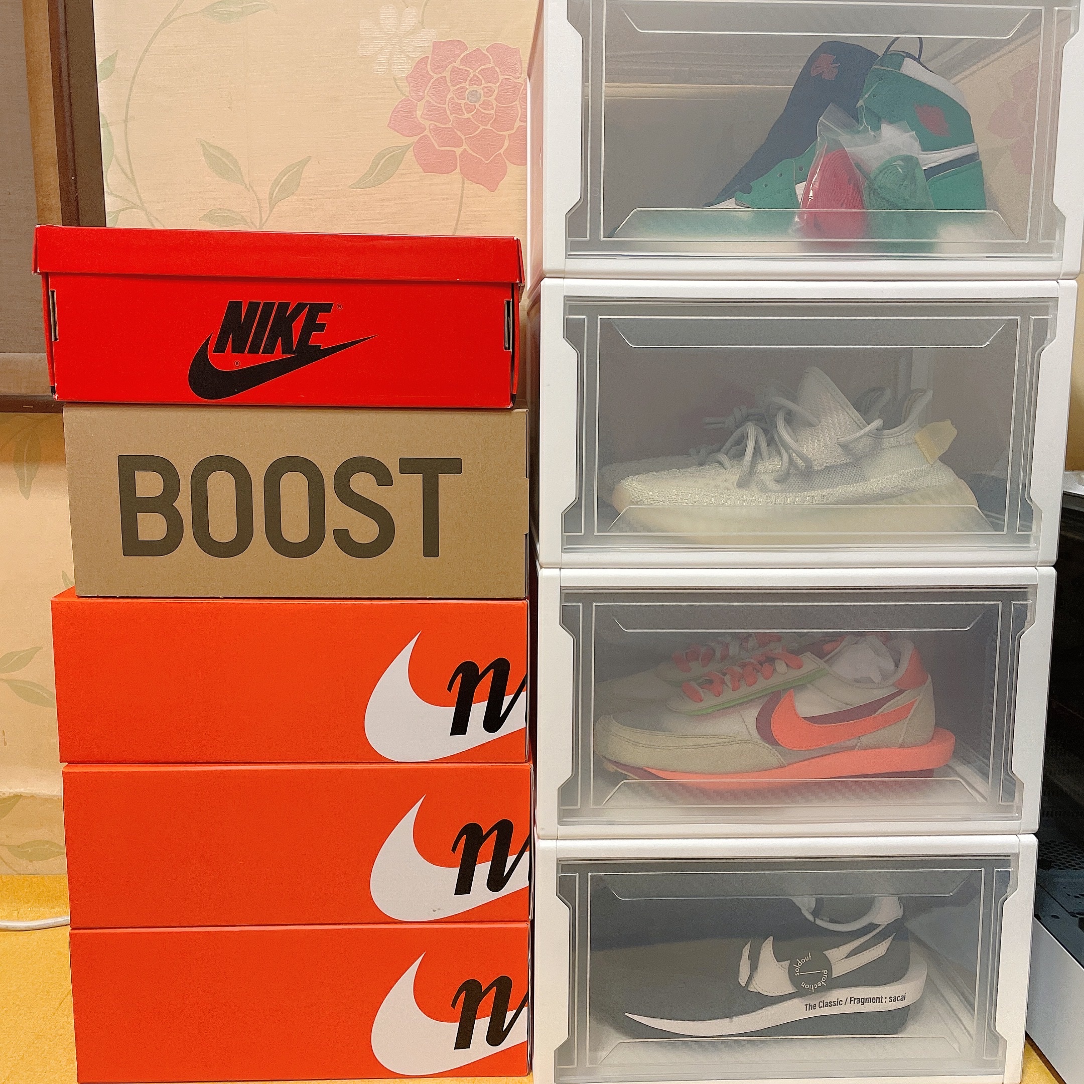 Nike x Sacai x Clot LDWaffle Orange Blaze, Nike x Sacai x Fragment LDWaffle Blackened Blue 착용 스타일