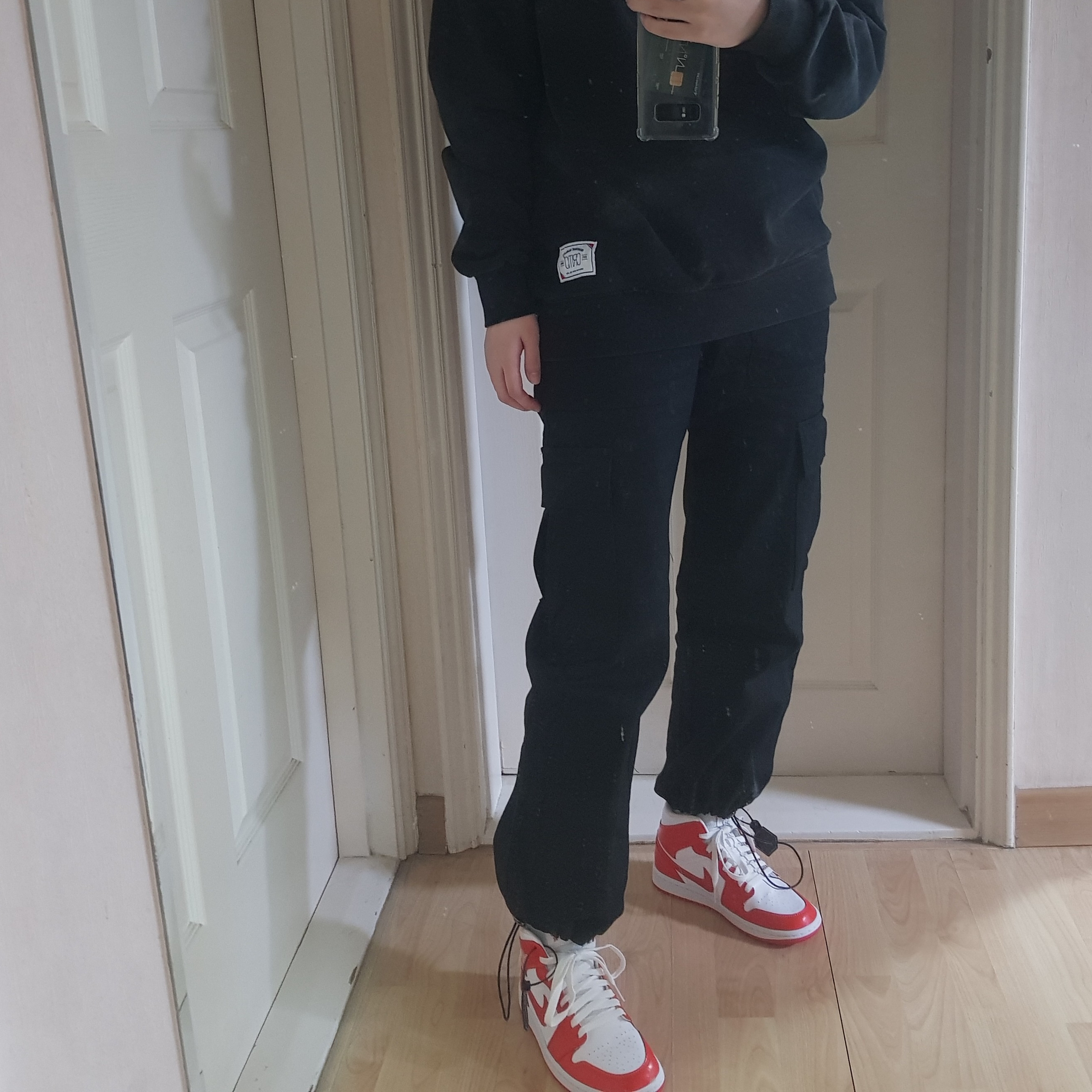 (W) Jordan 1 Mid Habanero Red 착용 스타일