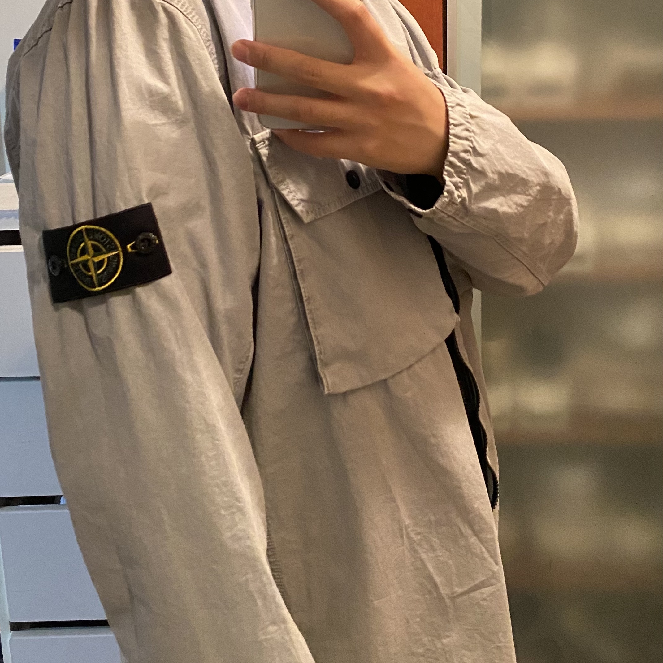 Stone Island 44508 Nylon Metal Down-TC Jacket Light Grey - 21FW, Stone Island 113WN T.CO+OLD Overshirt Light Grey - 21FW 착용 스타일 - 2