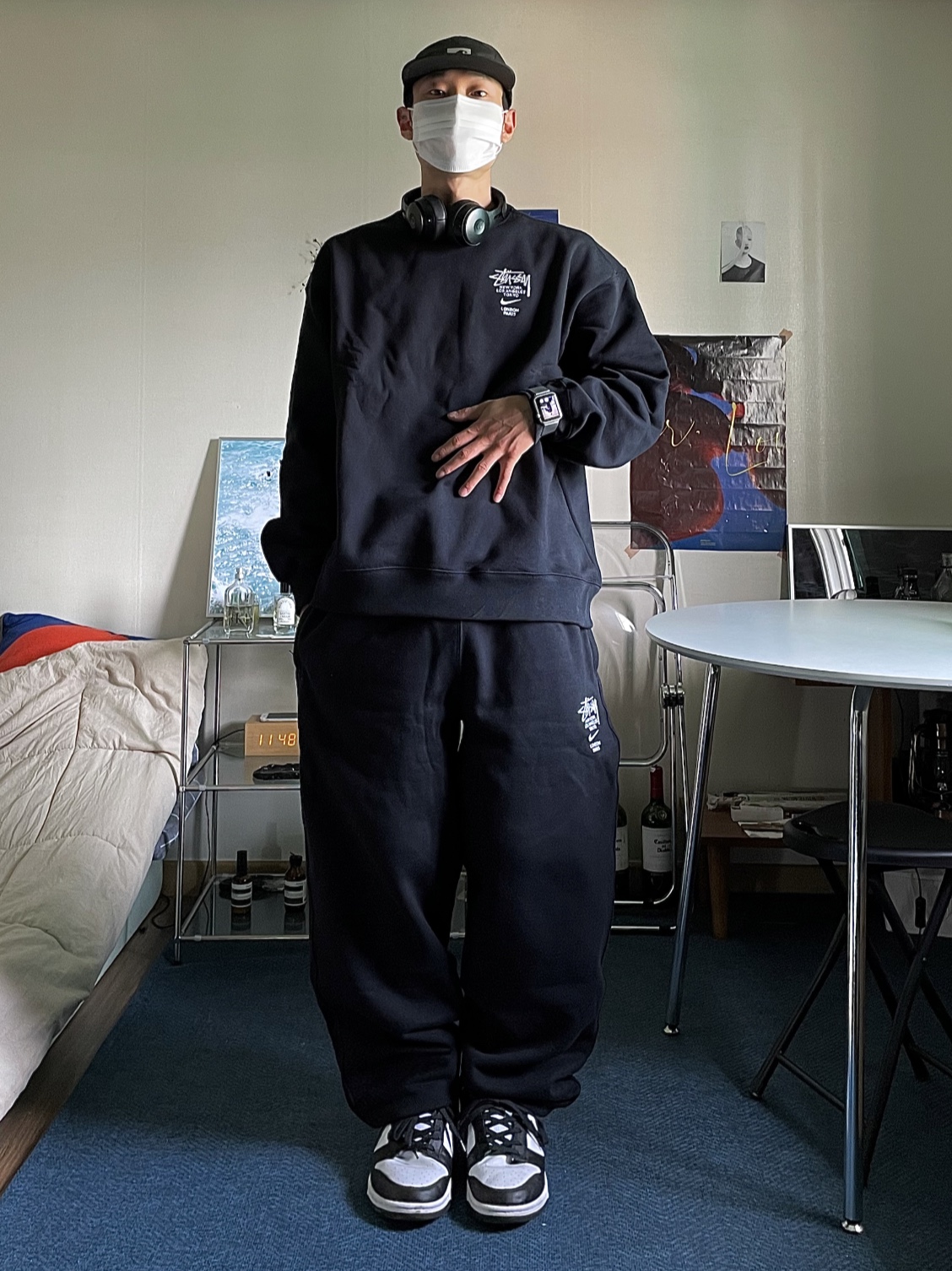 Nike x Stussy NRG ZR Fleece Crewneck Black - US/EU, Nike x Stussy NRG ZR Fleece Pants Black - Asia 착용 스타일 - 1