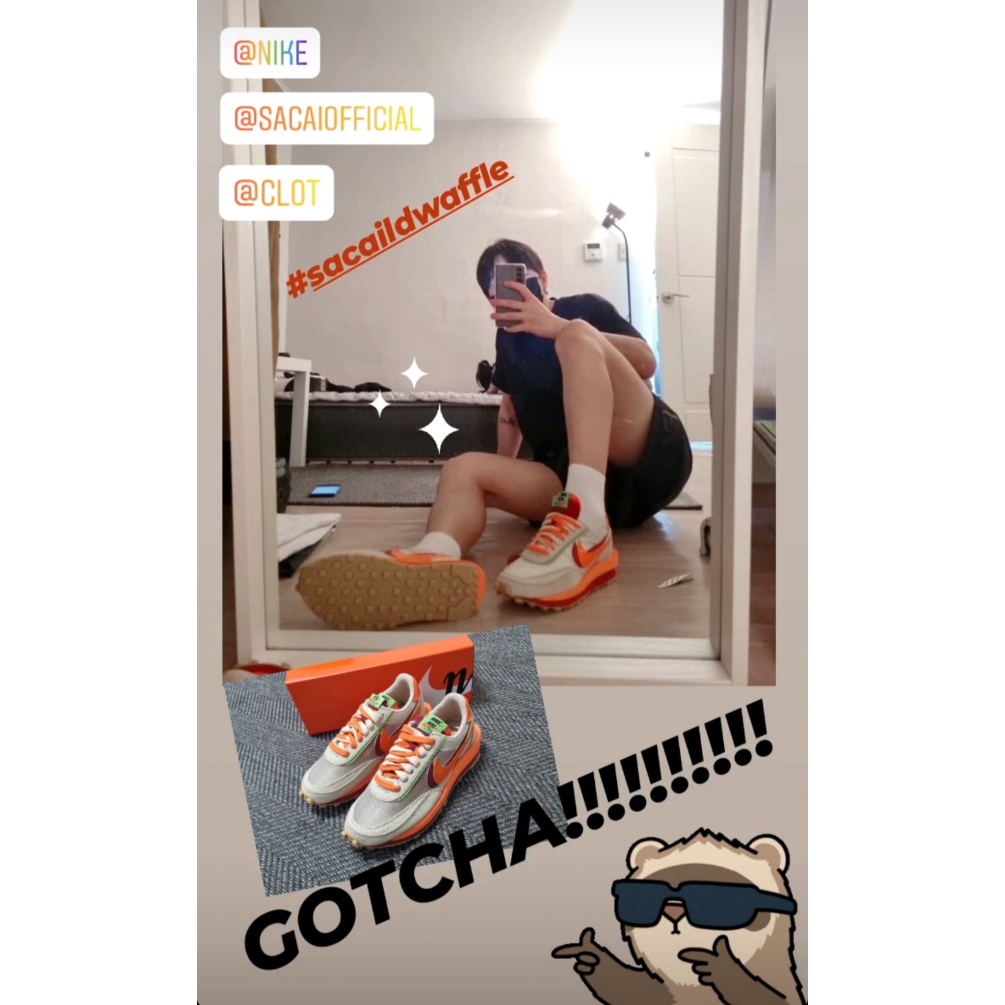 Nike x Sacai x Clot LDWaffle Orange Blaze 착용 스타일