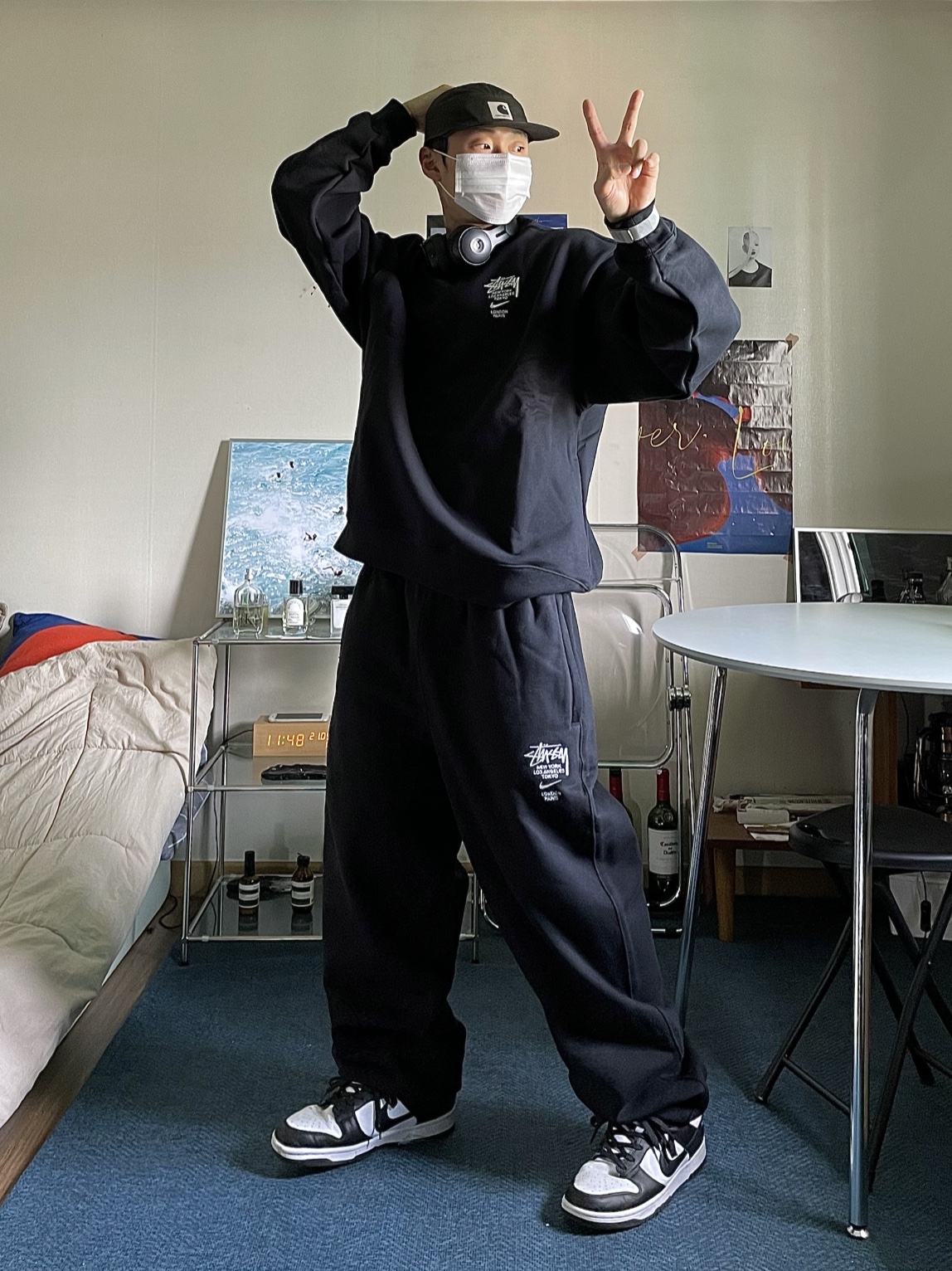 Nike x Stussy NRG ZR Fleece Crewneck Black - US/EU, Nike x Stussy NRG ZR Fleece Pants Black - Asia 착용 스타일 - 2