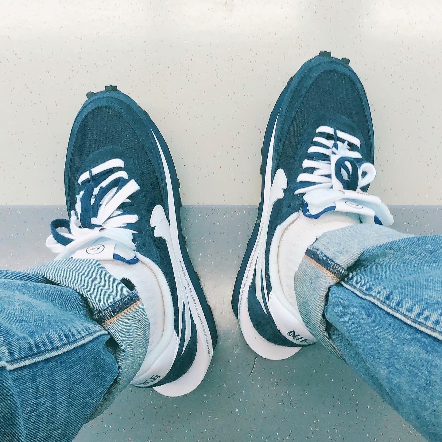 Nike x Sacai x Fragment LDWaffle Blackened Blue 착용 스타일 - 1