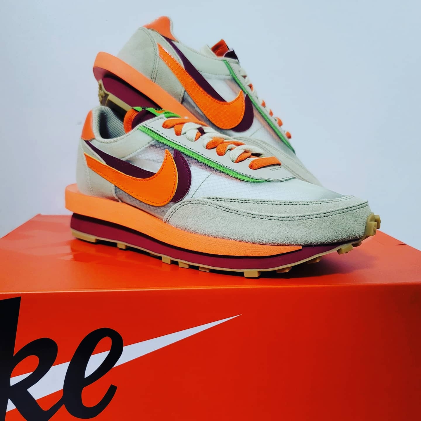 Nike x Sacai x Clot LDWaffle Orange Blaze 착용 스타일 - 1