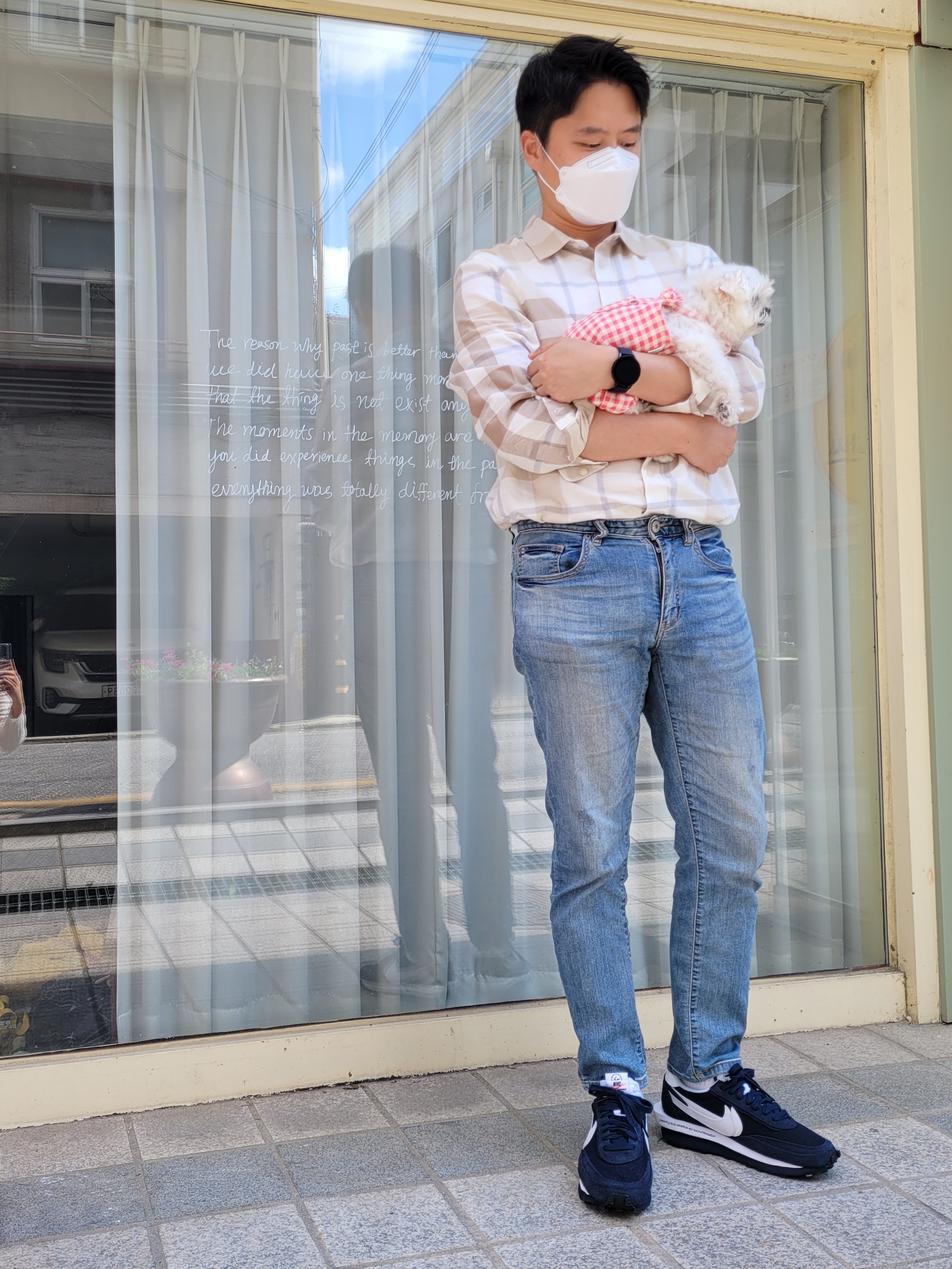 Nike x Sacai x Fragment LDWaffle Blackened Blue 착용 스타일 - 2