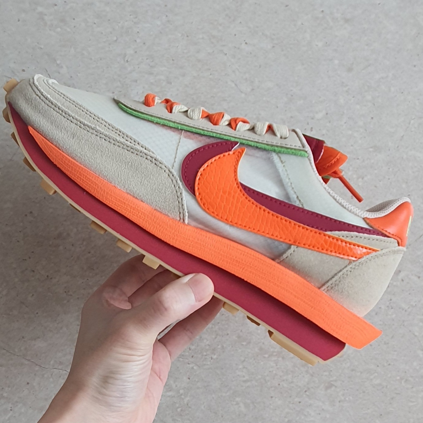 Nike x Sacai x Clot LDWaffle Orange Blaze 착용 스타일