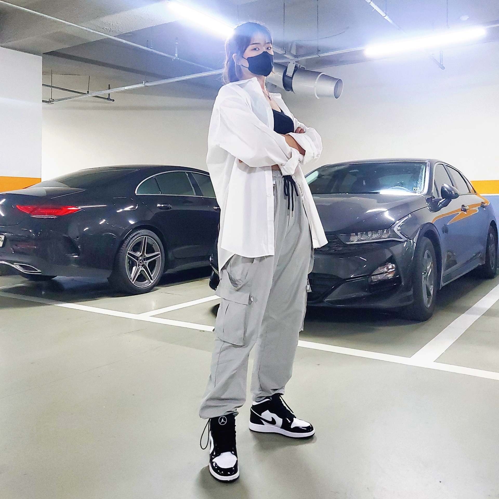 (GS) Jordan 1 Mid SE ASW Black 착용 스타일