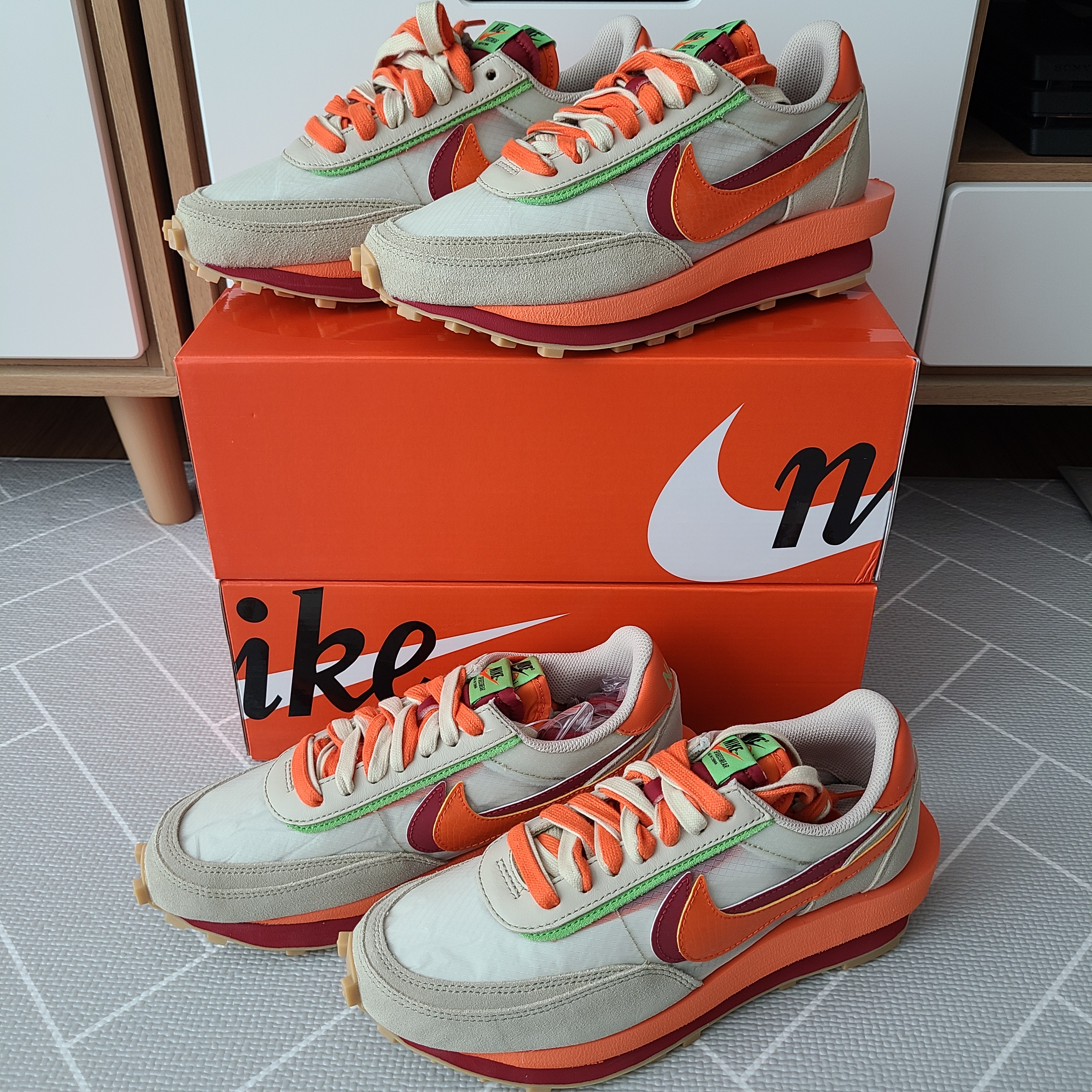 Nike x Sacai x Clot LDWaffle Orange Blaze 착용 스타일