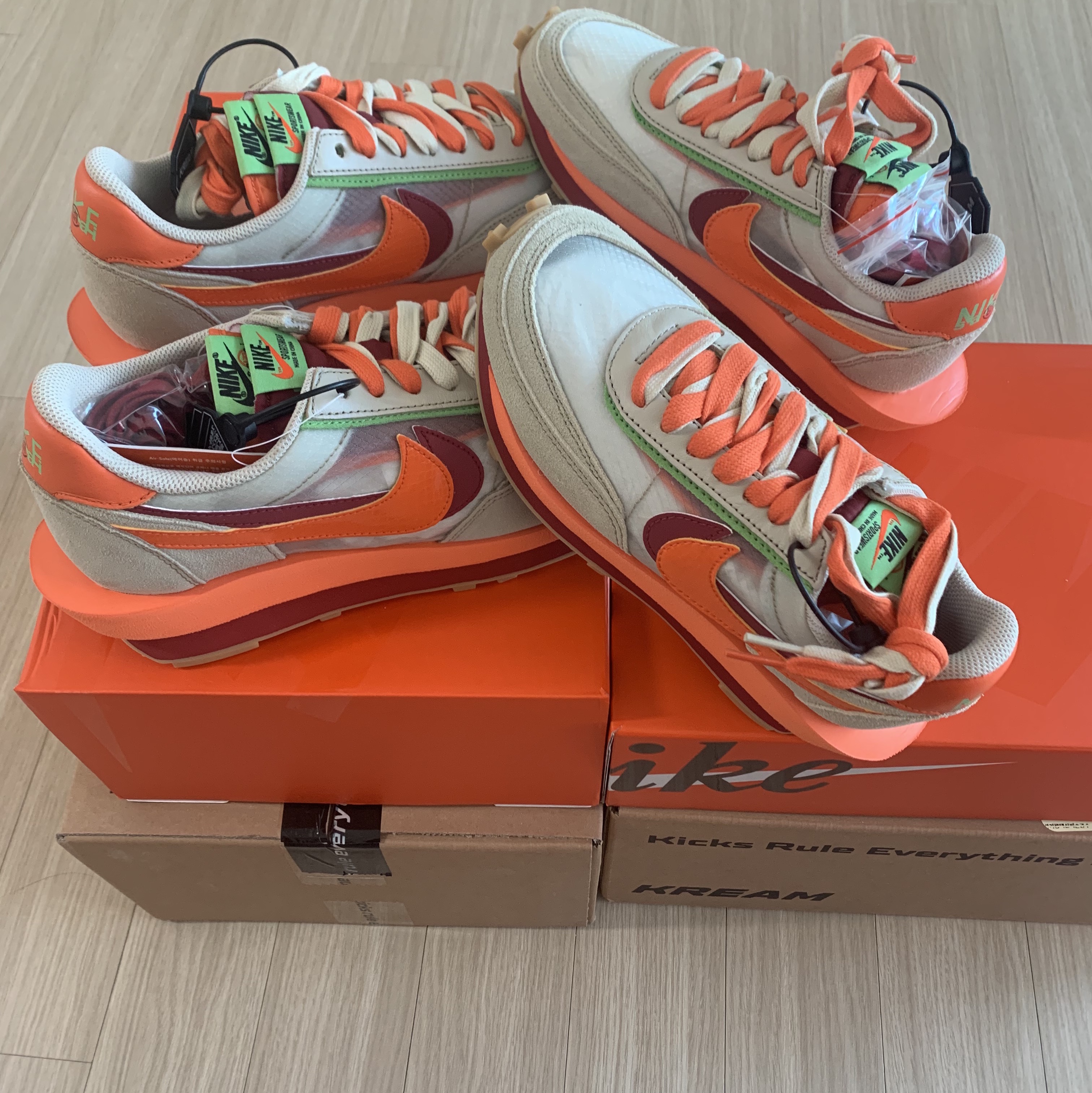 Nike x Sacai x Clot LDWaffle Orange Blaze 착용 스타일 - 2