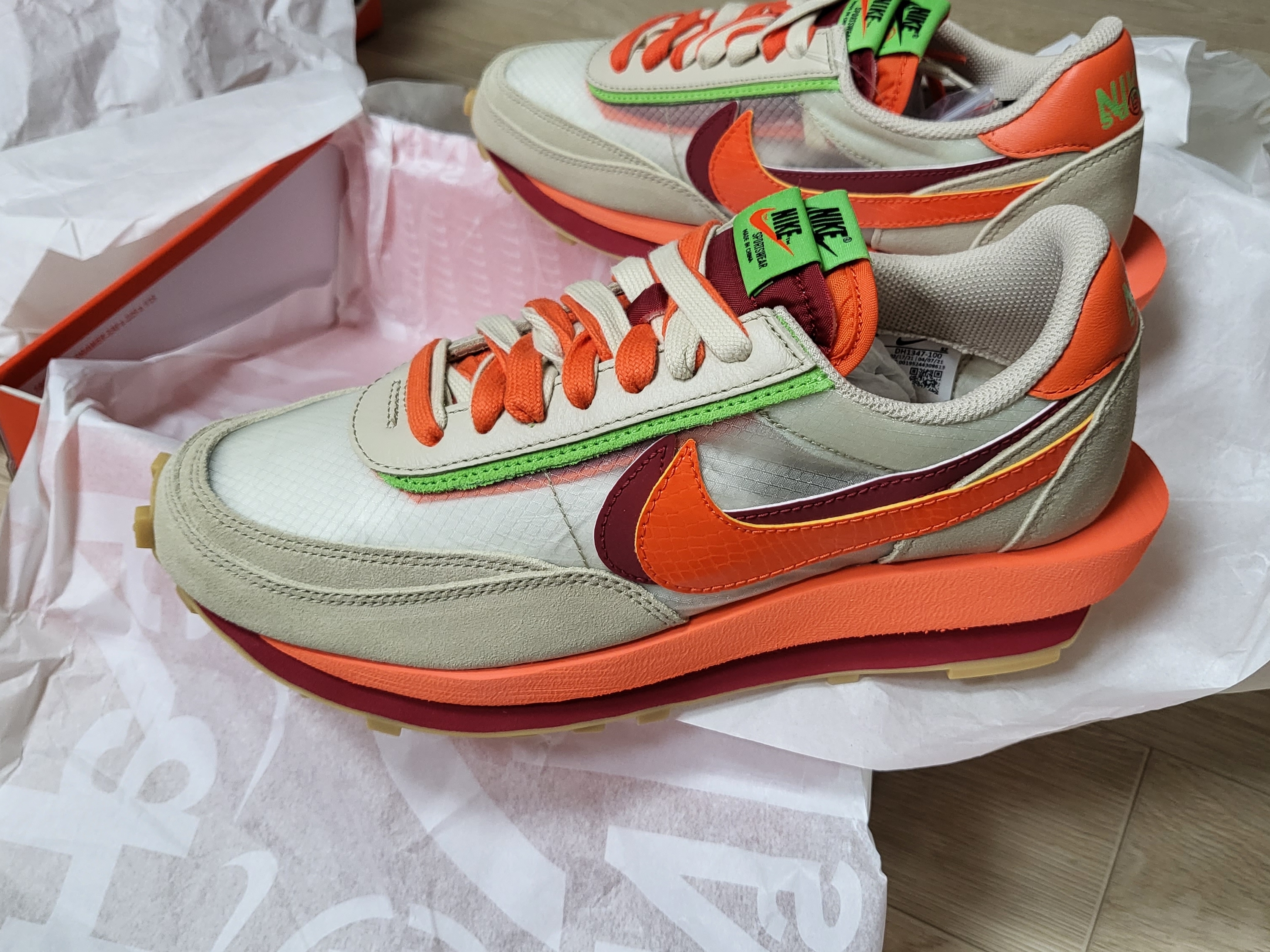 Nike x Sacai x Clot LDWaffle Orange Blaze 착용 스타일 - 2