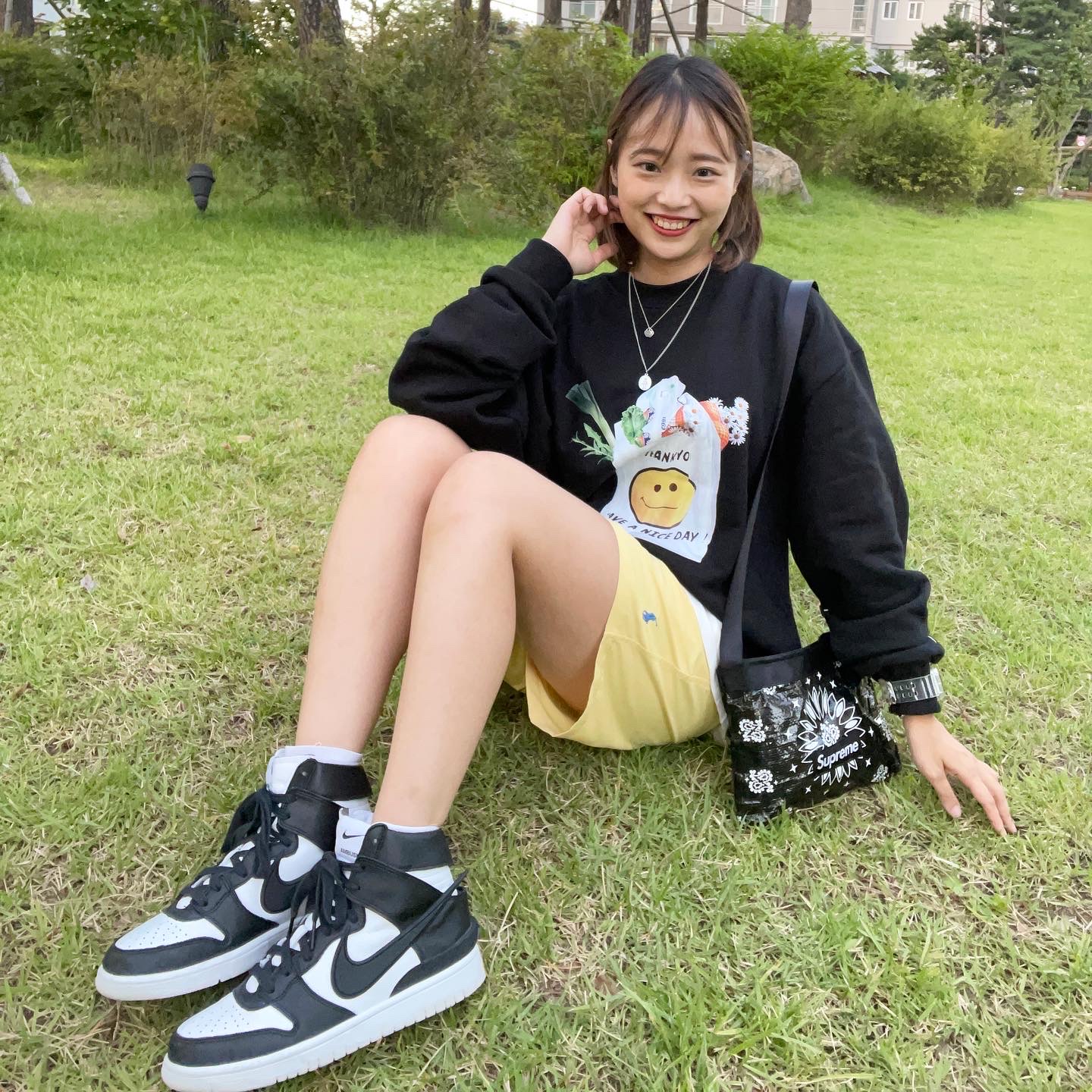 Nike x Ambush Dunk High Black, Supreme Bandana Tarp Side Bag Black - 21SS 착용 스타일 - 1