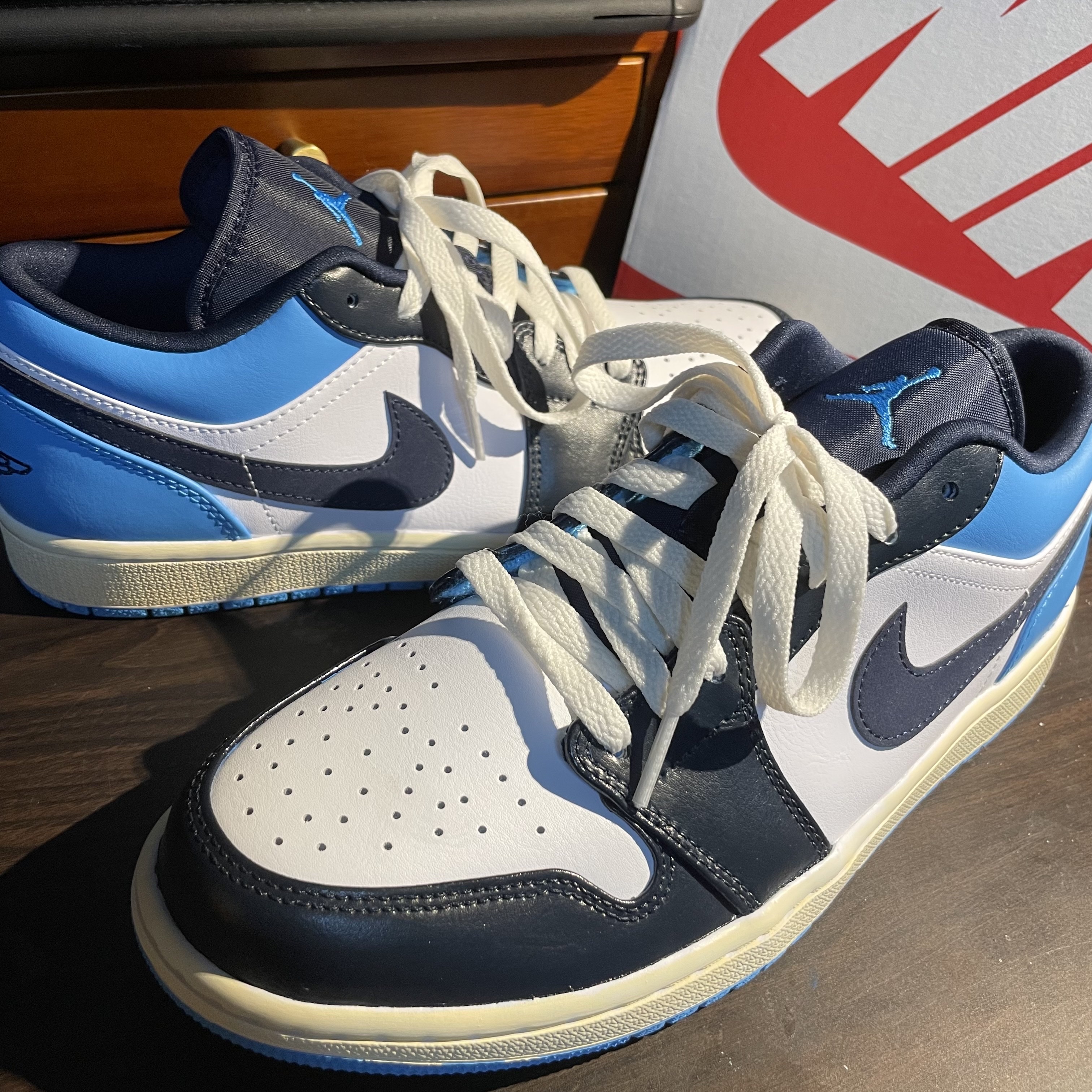 Jordan 1 Low Dark Powder Blue, (GS) Jordan 1 Low Dark Powder Blue 착용 스타일 - 4