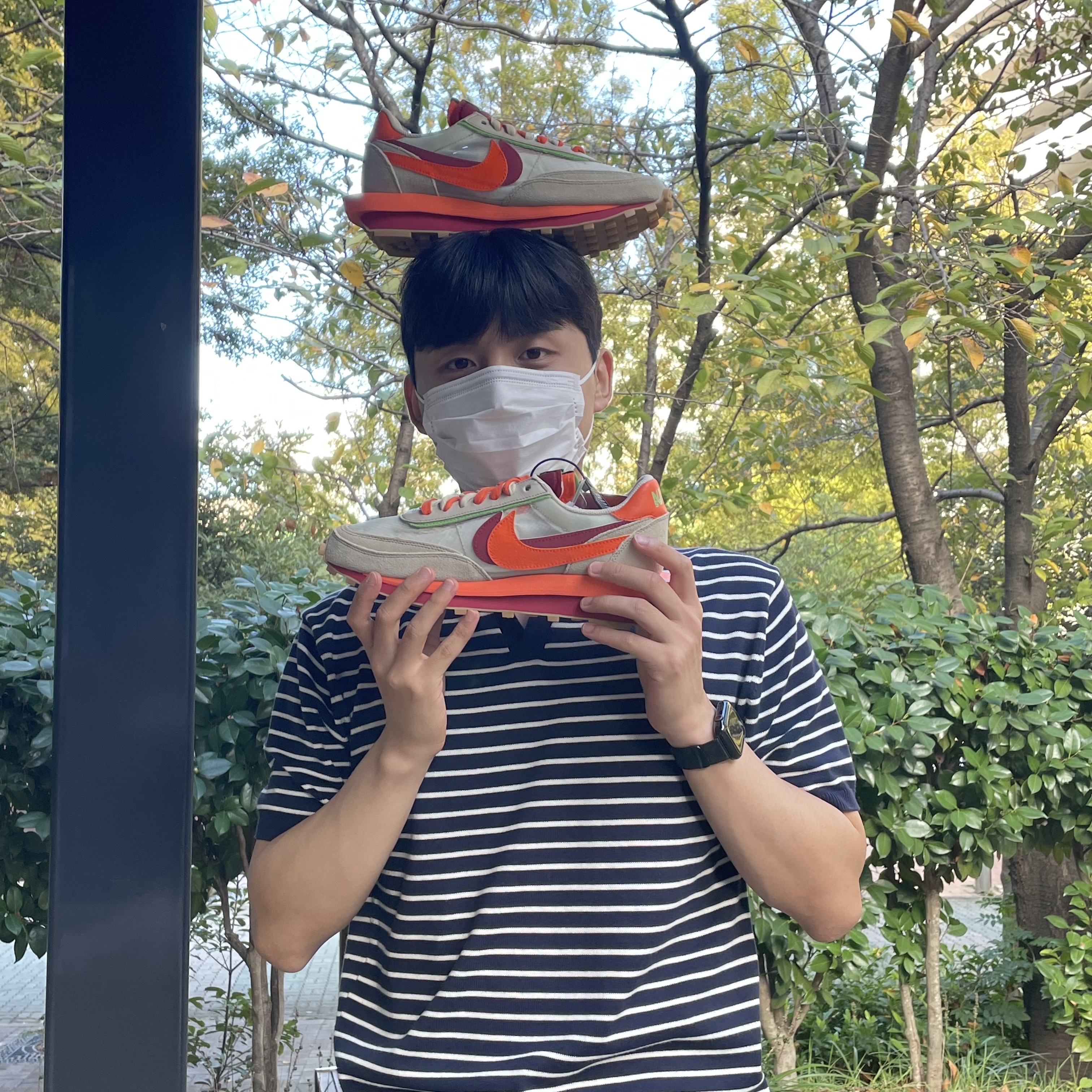 Nike x Sacai x Clot LDWaffle Orange Blaze 착용 스타일 - 2