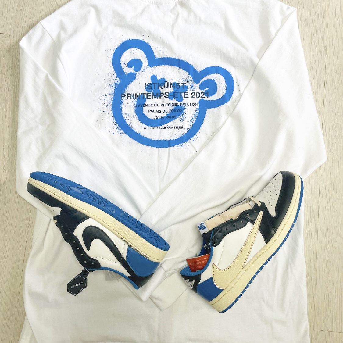 Jordan 1 x Travis Scott x Fragment Retro Low OG SP Military Blue 착용 스타일