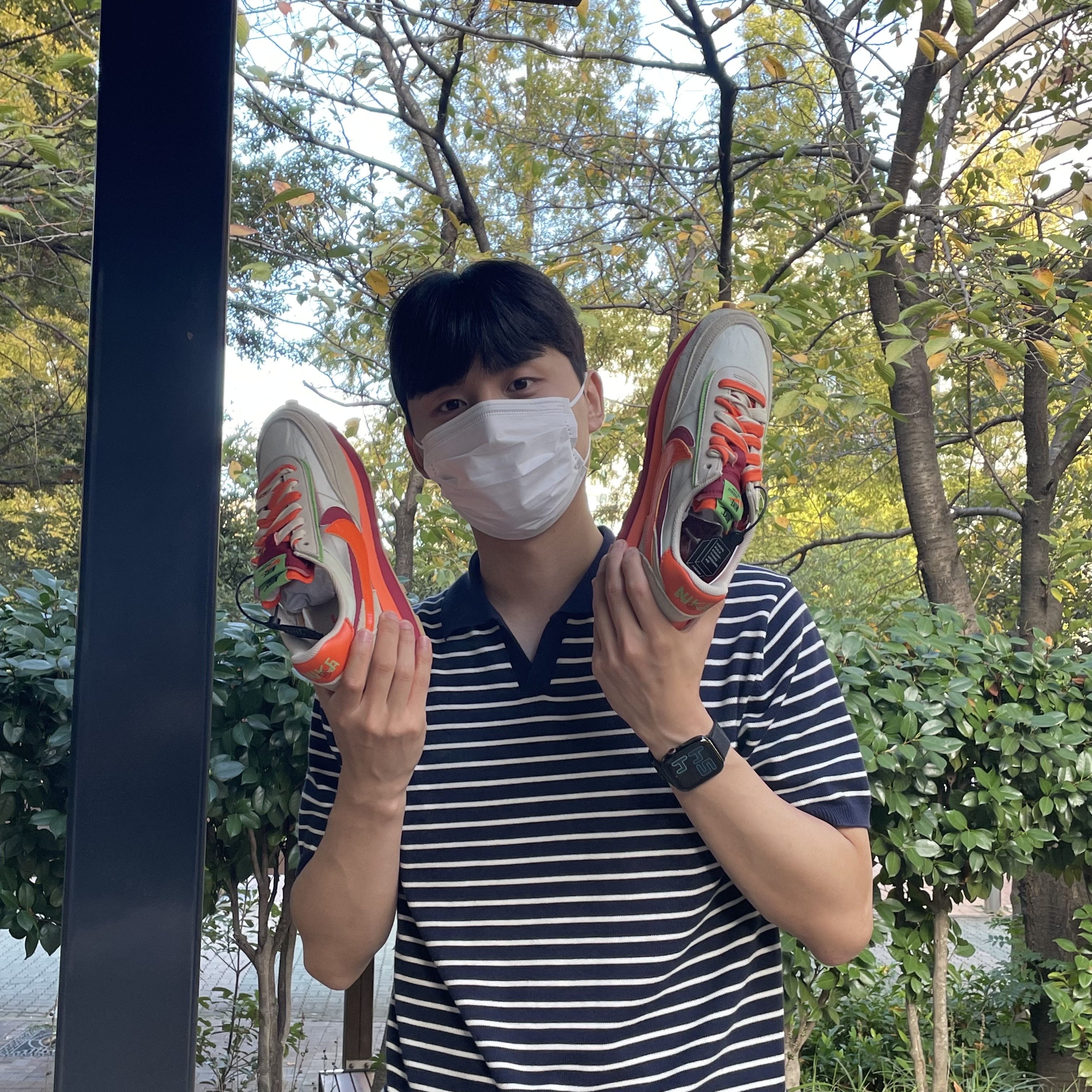 Nike x Sacai x Clot LDWaffle Orange Blaze 착용 스타일 - 1