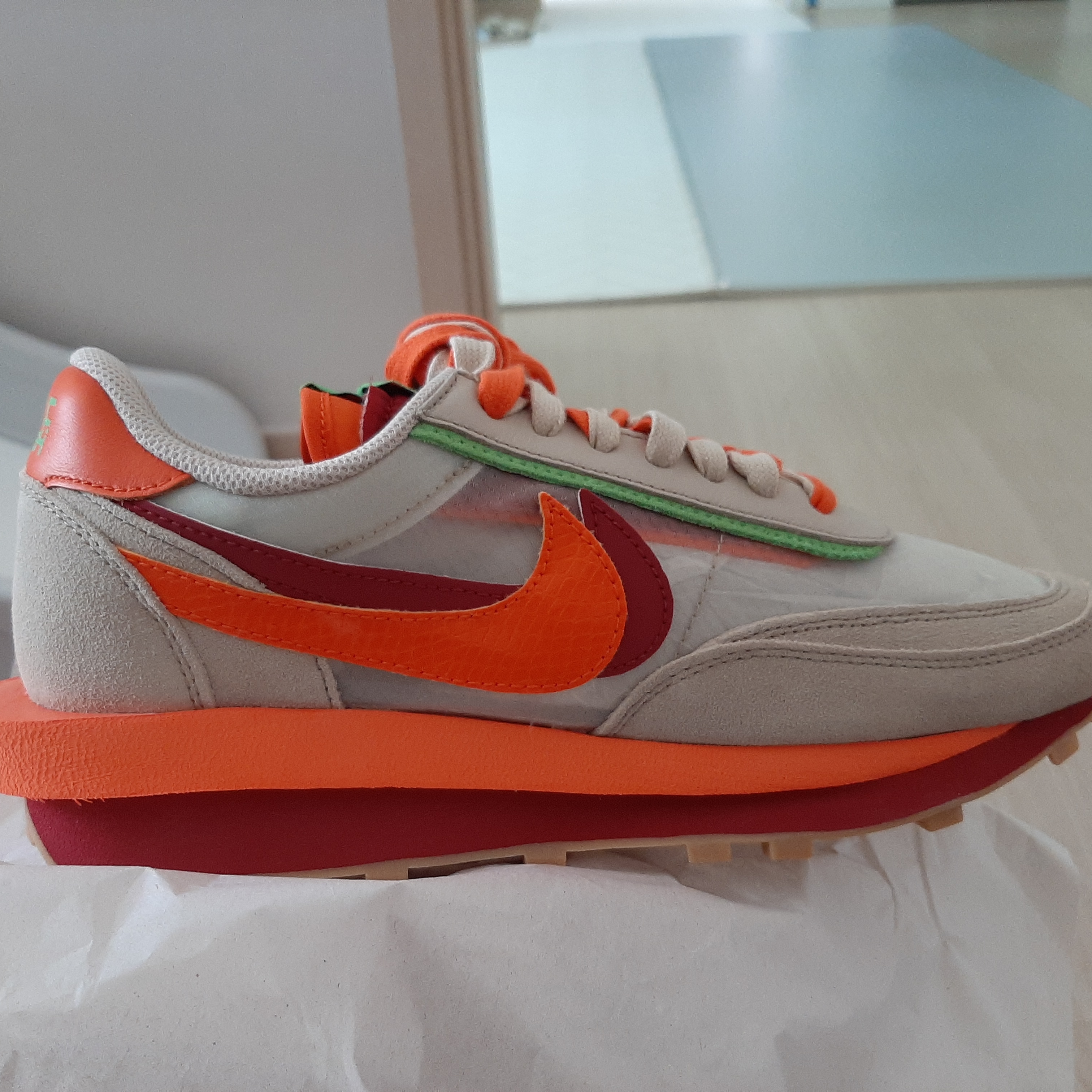Nike x Sacai x Clot LDWaffle Orange Blaze 착용 스타일 - 2