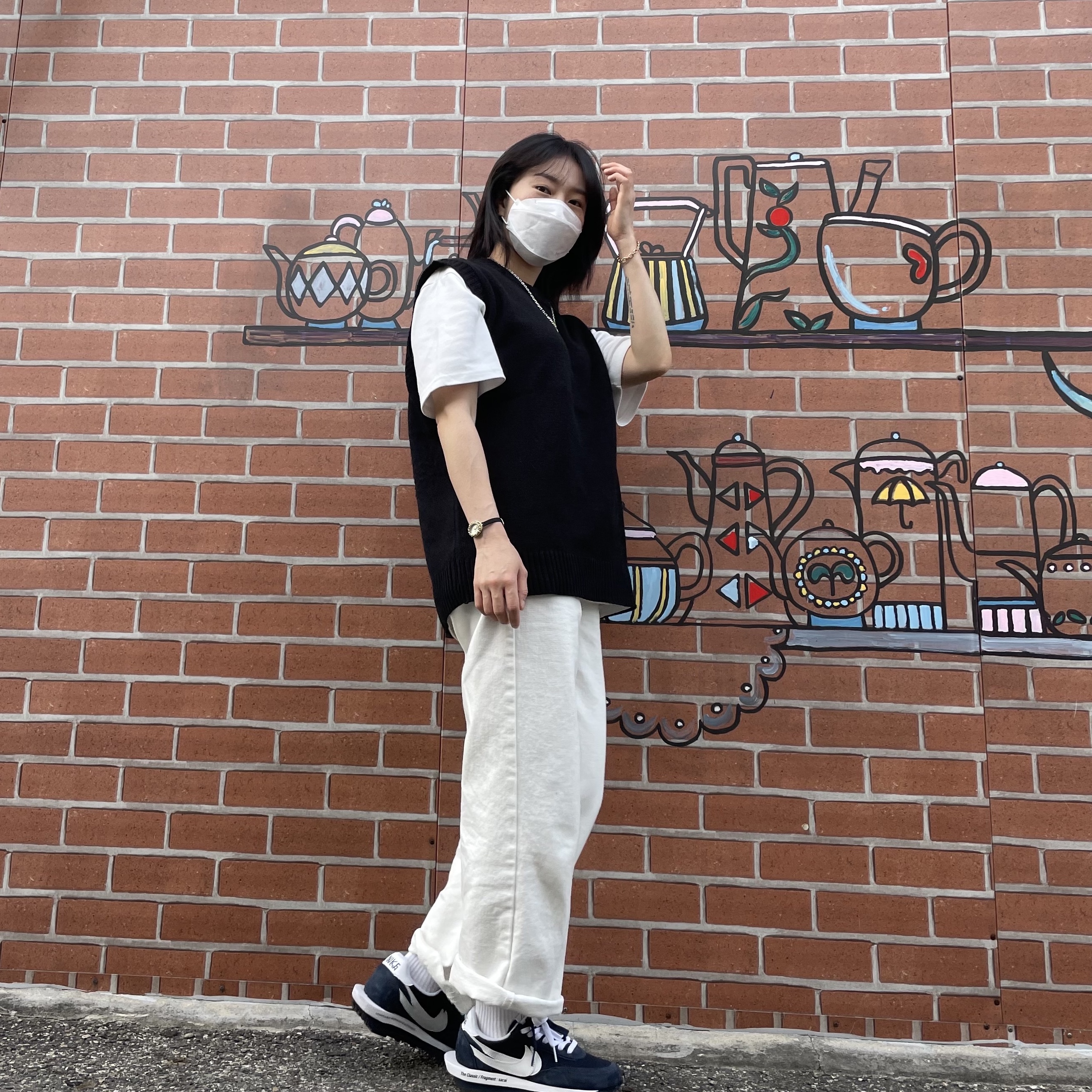 Nike x Sacai x Fragment LDWaffle Blackened Blue 착용 스타일 - 3