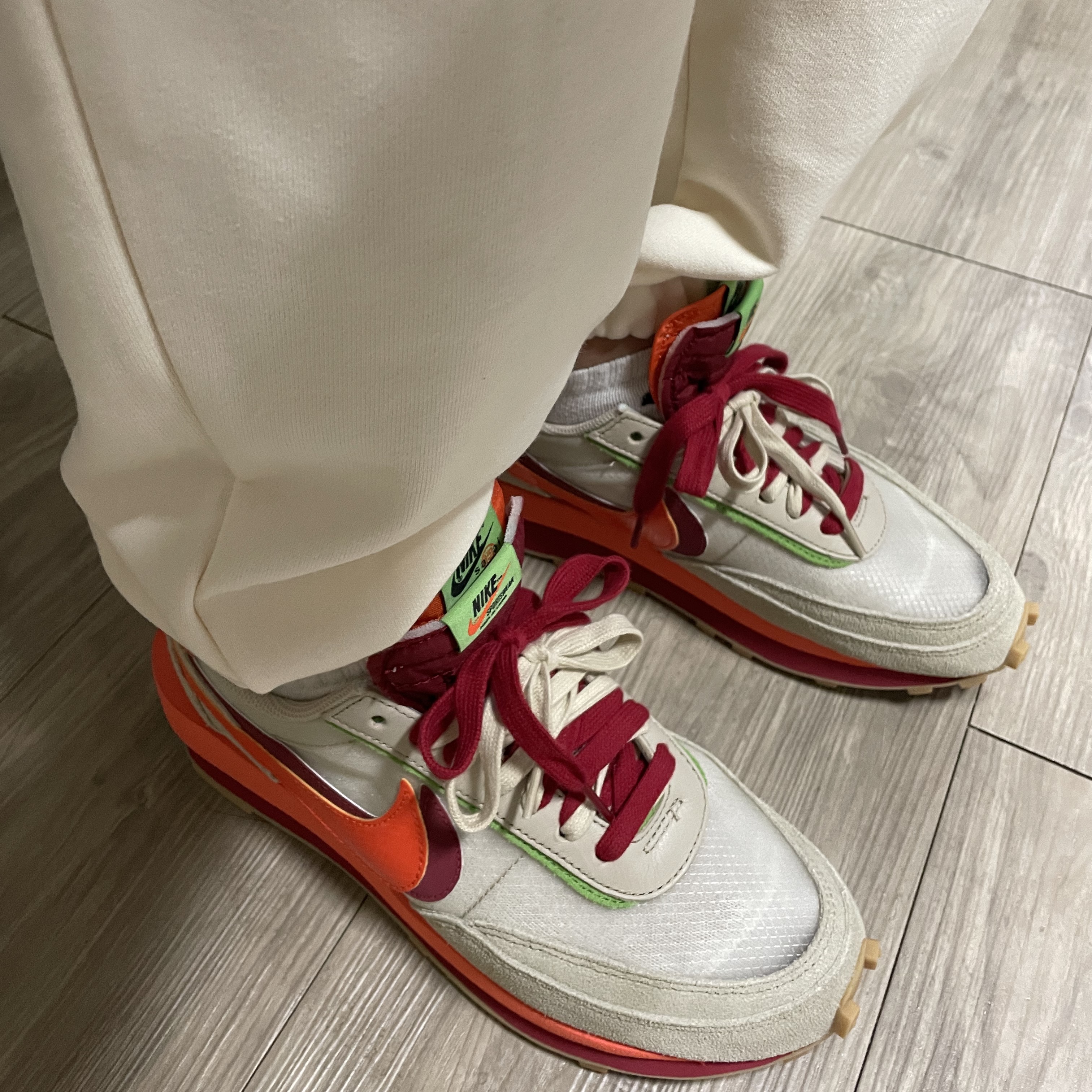 Nike x Sacai x Clot LDWaffle Orange Blaze 착용 스타일 - 3