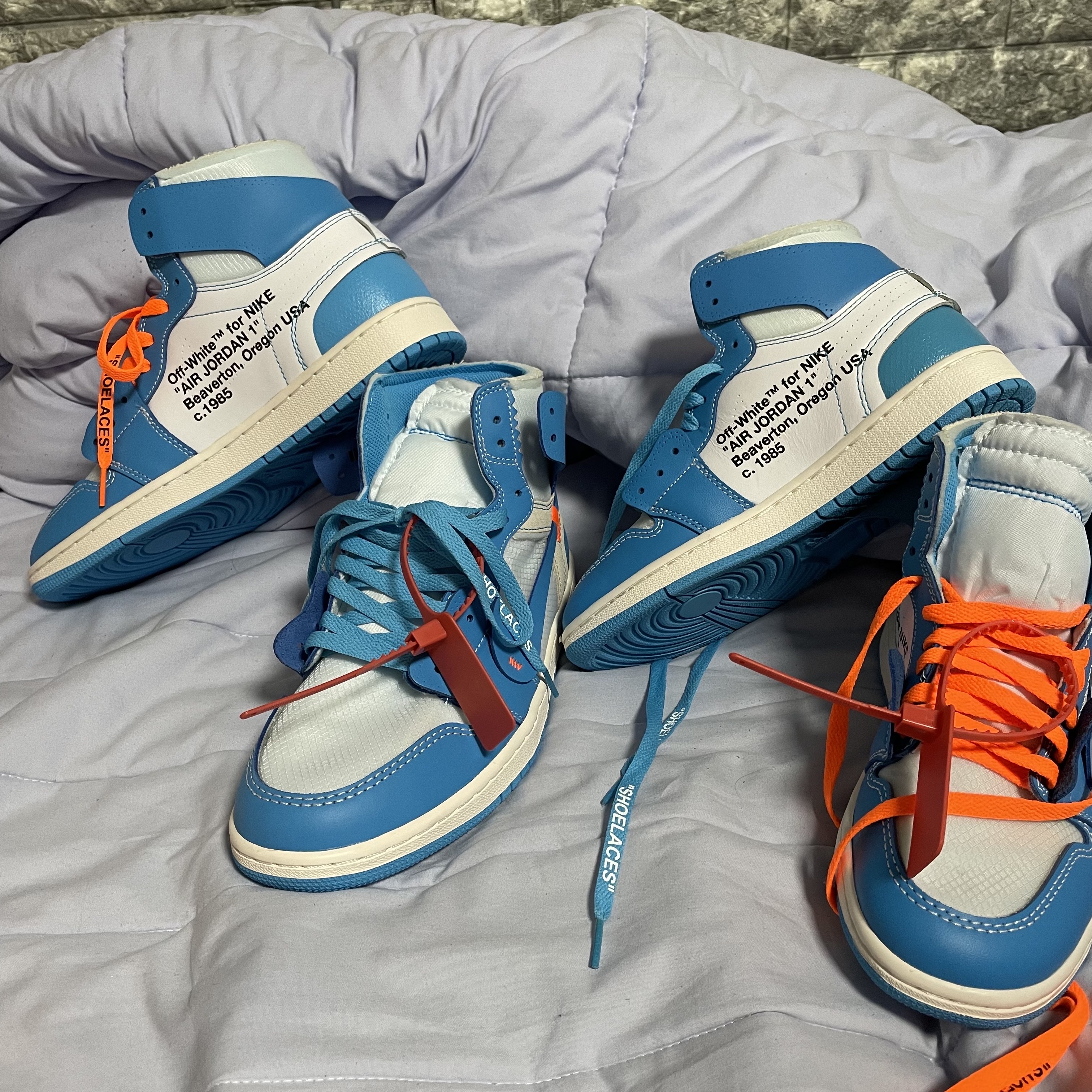 Jordan 1 x Off-White Retro High University Blue 착용 스타일