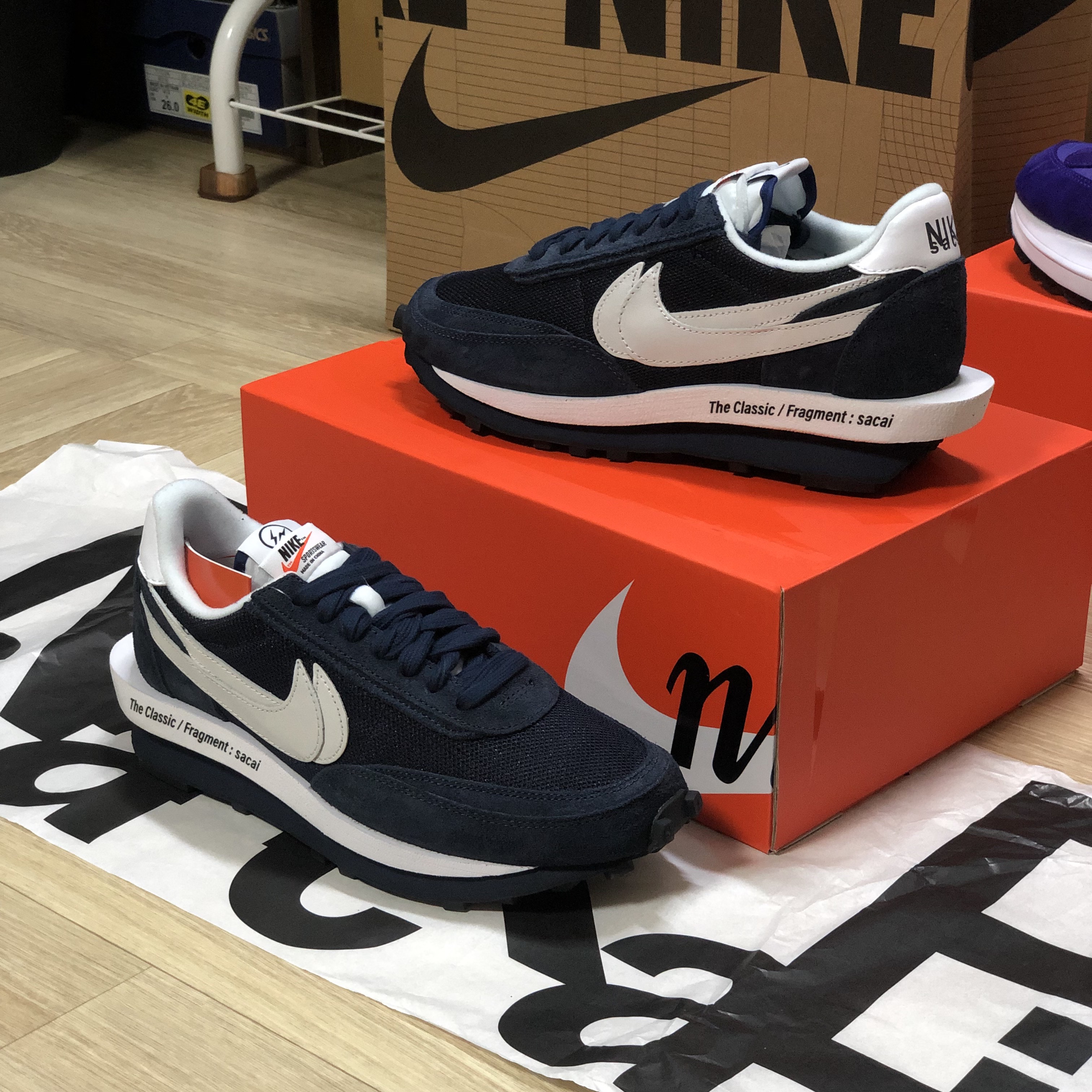 Nike x Sacai x Fragment LDWaffle Blackened Blue 착용 스타일 - 1