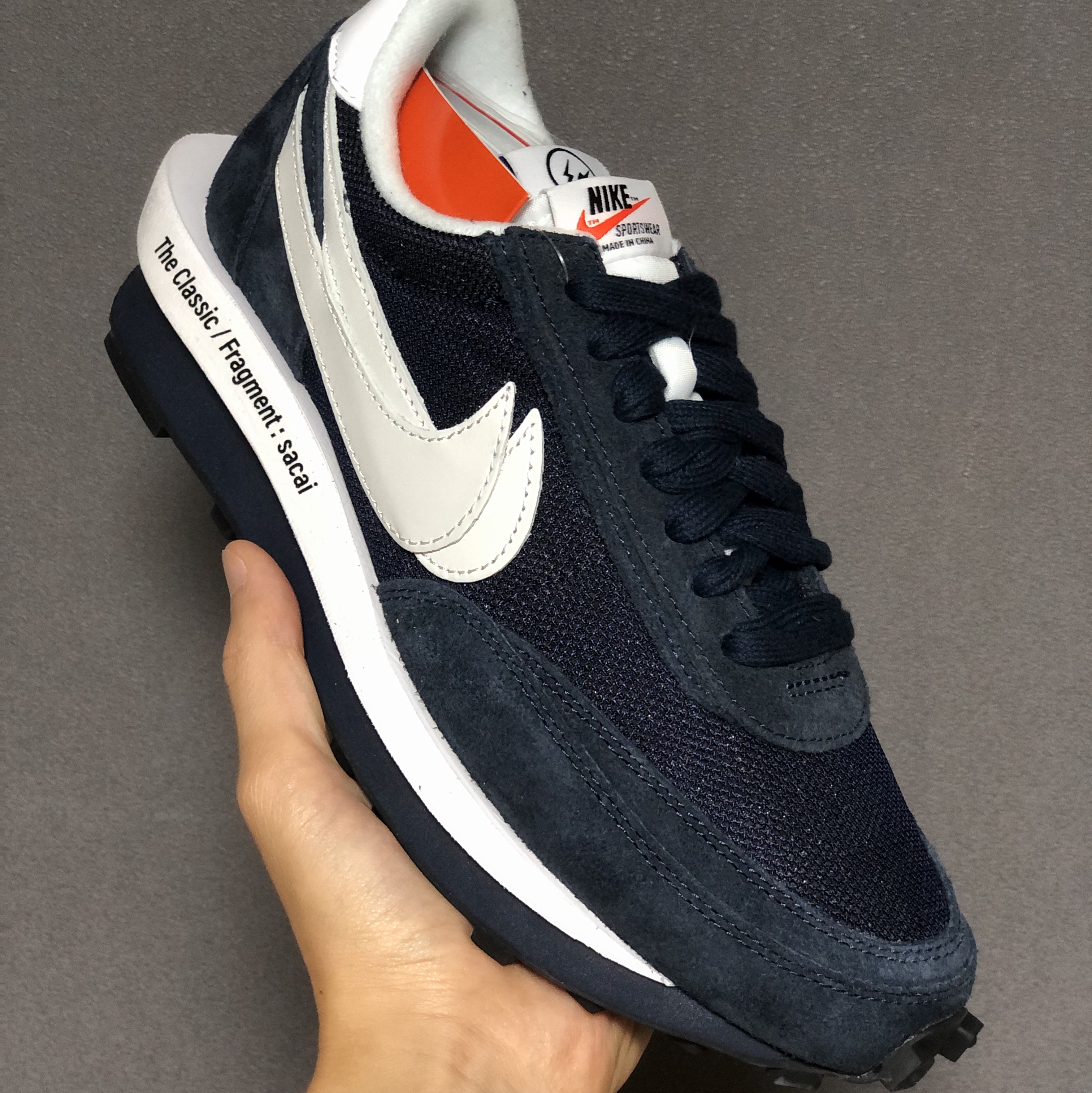 Nike x Sacai x Fragment LDWaffle Blackened Blue 착용 스타일 - 5