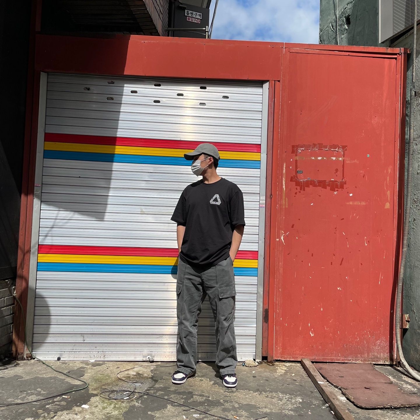Jordan 1 Retro High OG Defiant SB LA to Chicago, Palace P3 Team T-Shirt Black - 20FW 착용 스타일