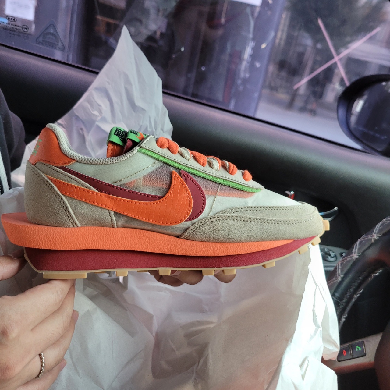 Nike x Sacai x Clot LDWaffle Orange Blaze 착용 스타일