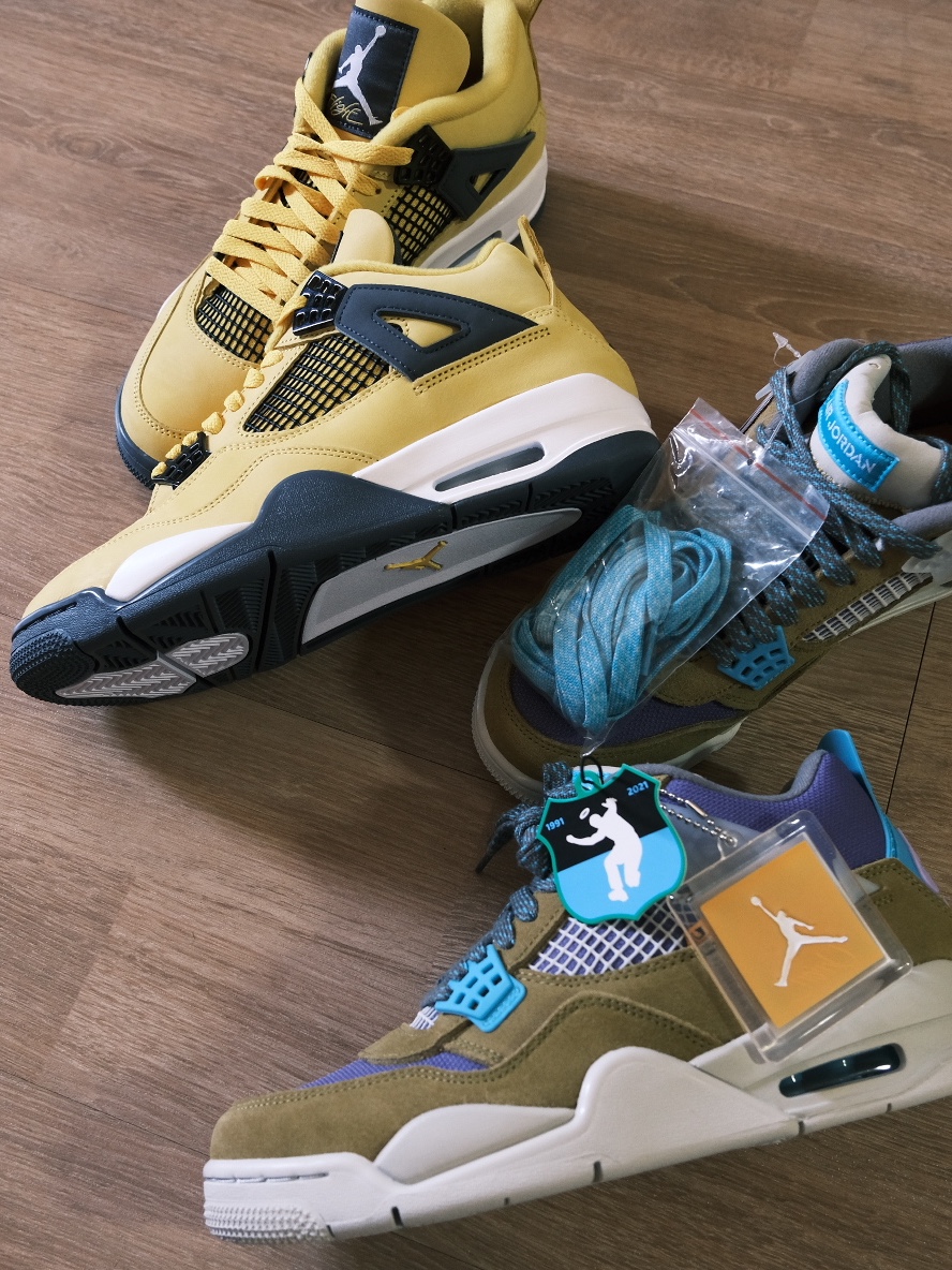Jordan 4 Retro Tour Yellow, Jordan 4 x Union Retro SP Desert Moss 착용 스타일 - 2