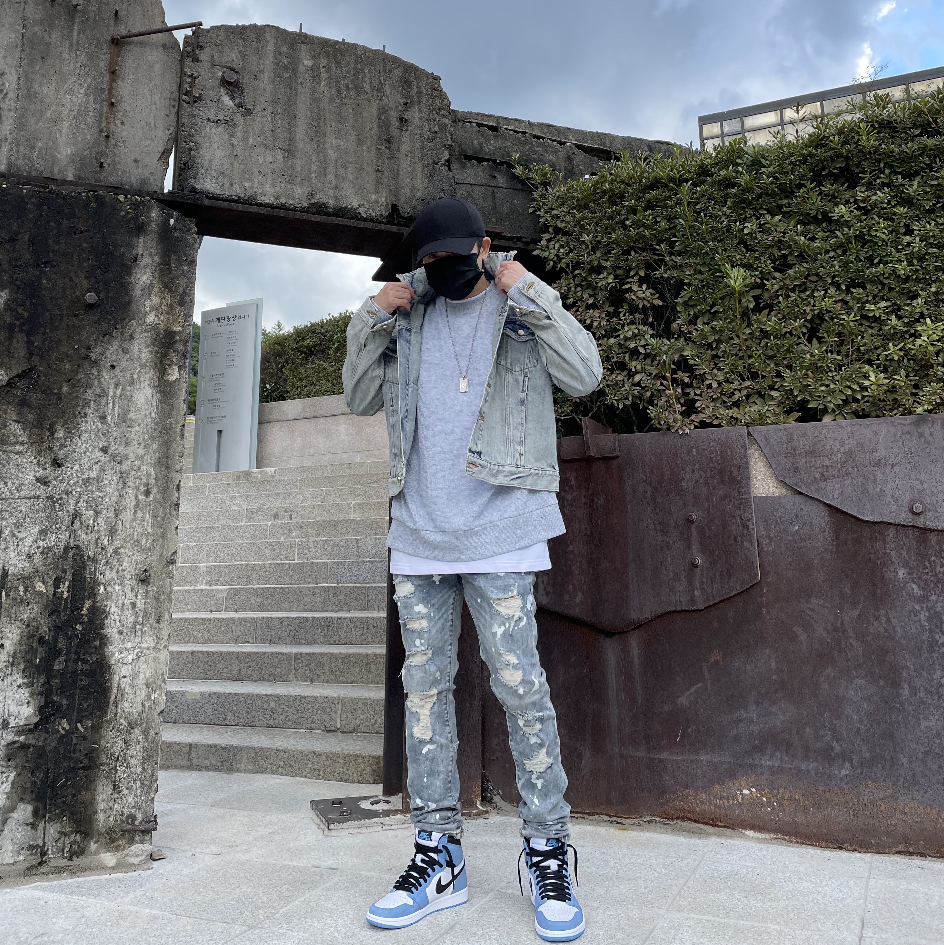 Jordan 1 Retro High OG University Blue, Essentials Denim Trucker Jacket Light Indigo - 20FW 착용 스타일 - 5