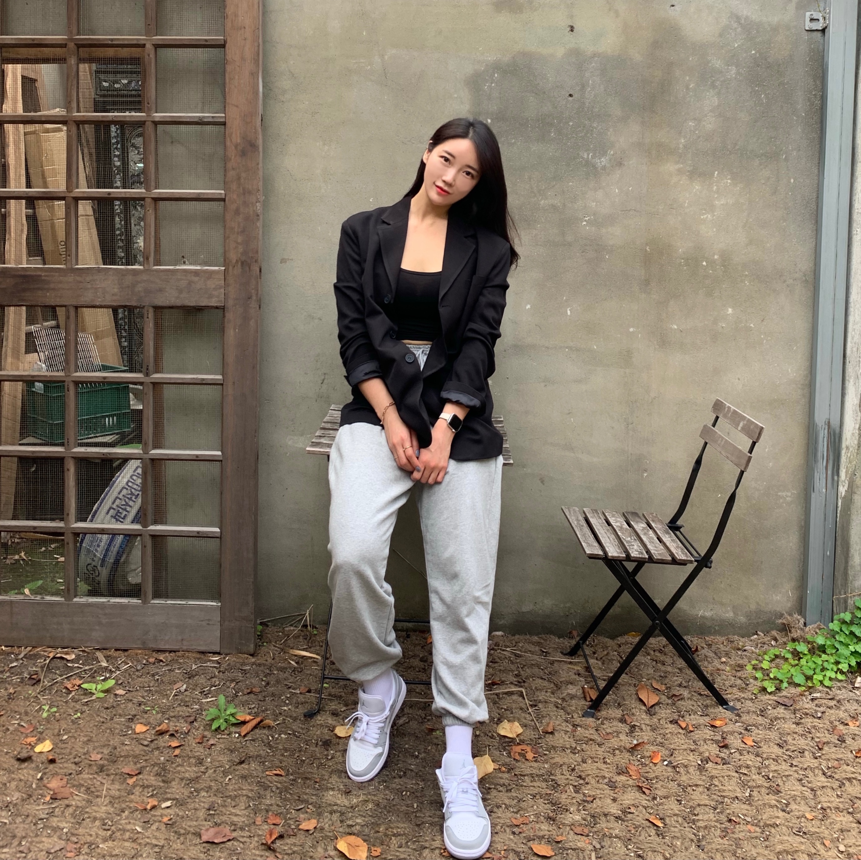 (W) Jordan 1 Low White Wolf Grey 착용 스타일 - 2