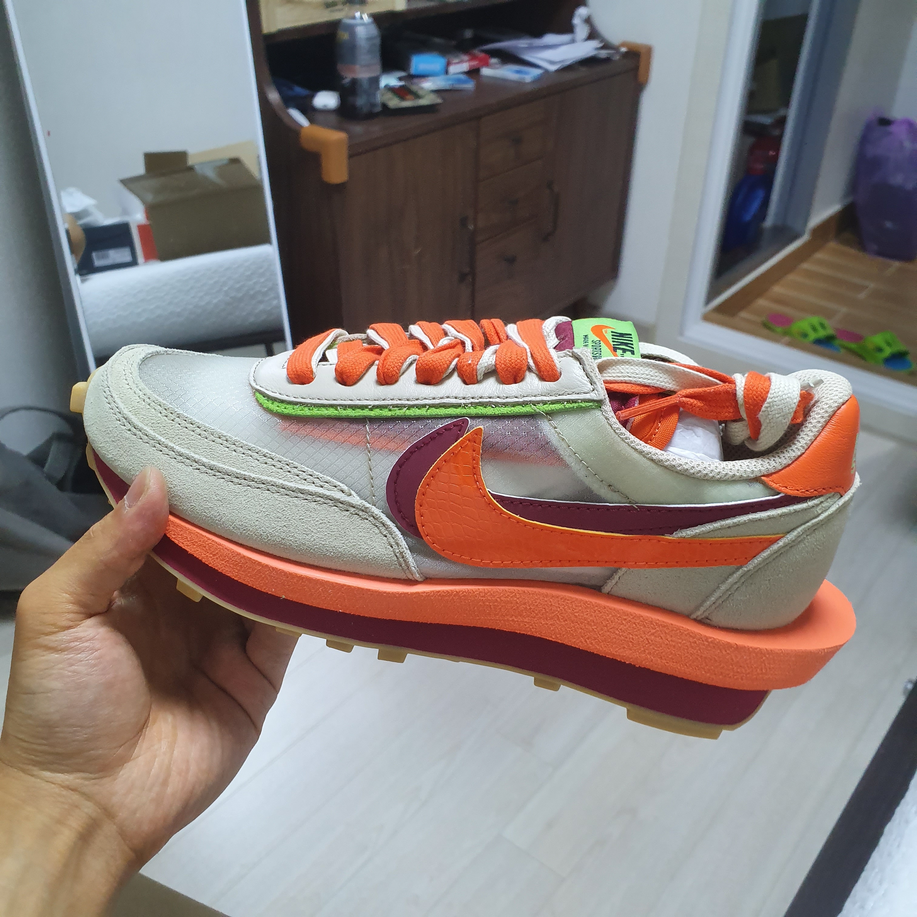 Nike x Sacai x Clot LDWaffle Orange Blaze 착용 스타일