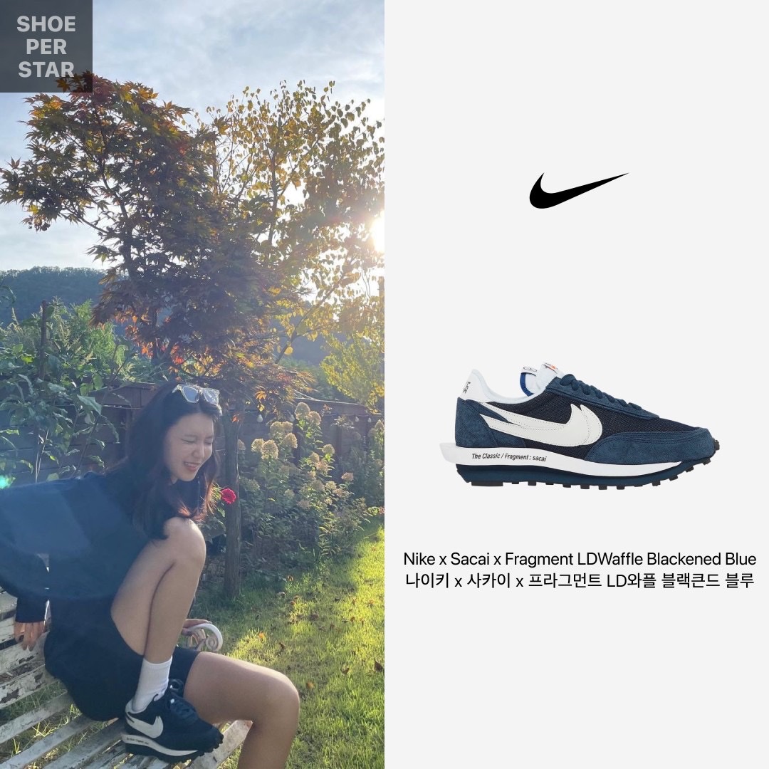 Nike x Sacai VaporWaffle Tour Yellow & Gorge Green Sail, Nike x Sacai x Fragment LDWaffle Blackened Blue 착용 스타일 - 3