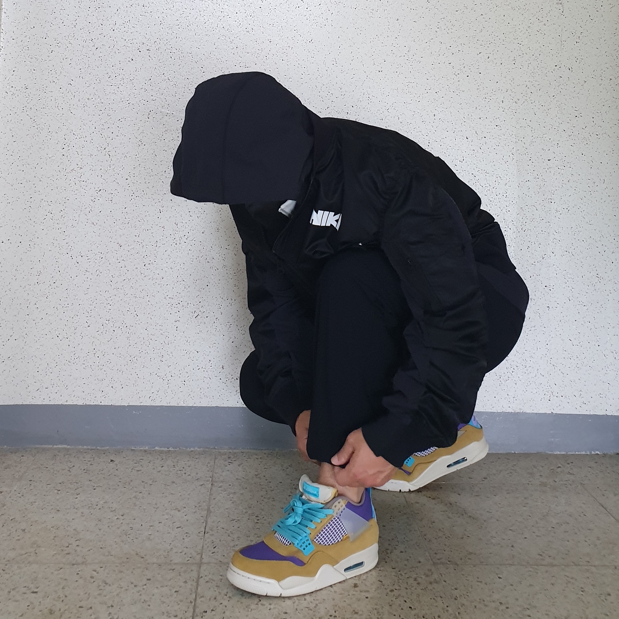 Nike x Sacai NRG Layered Bomber Jacket Black - Asia, Jordan 4 x Union Retro SP Desert Moss 착용 스타일