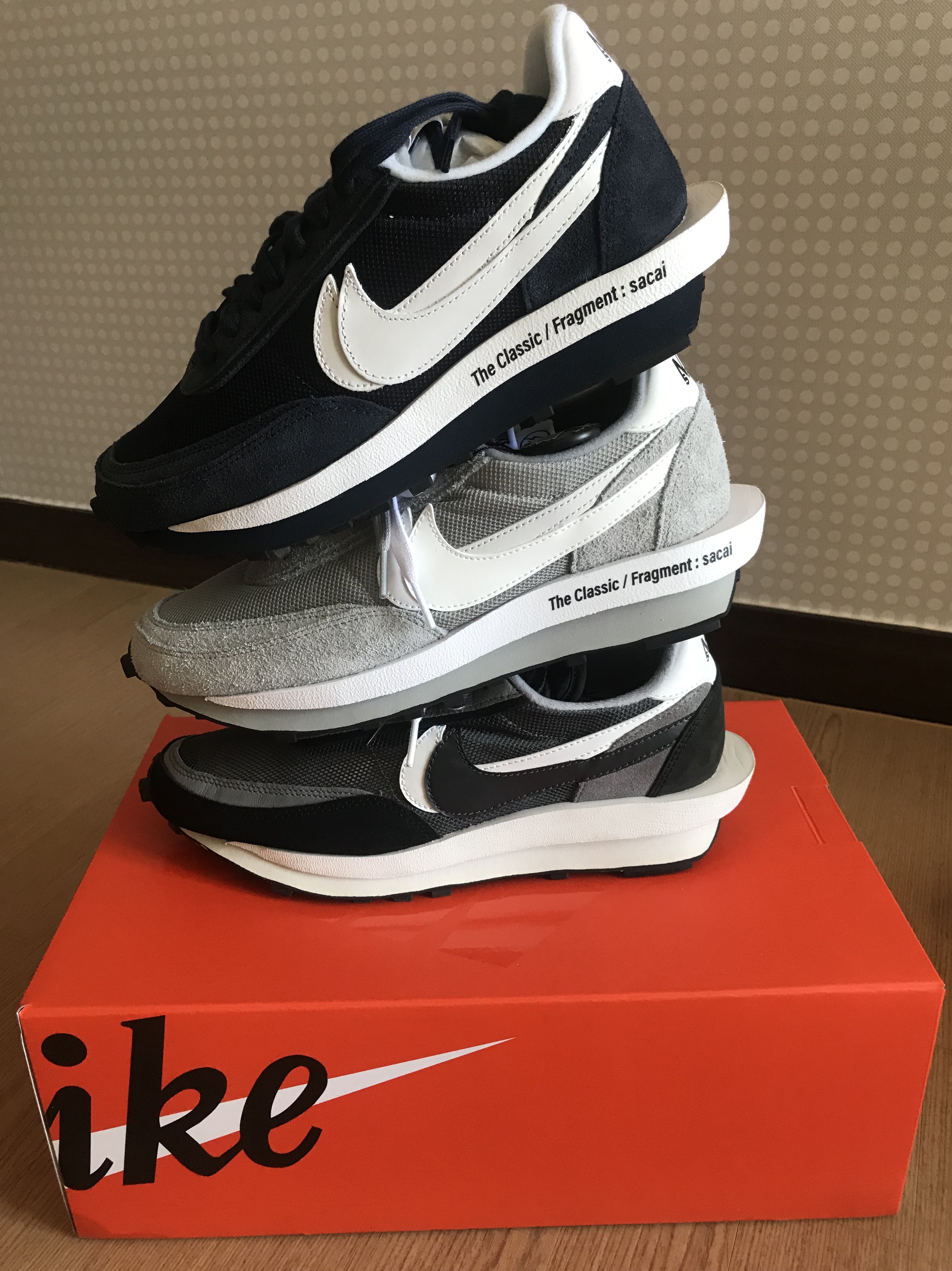Nike x Sacai x Fragment LDWaffle Light Smoke Grey, Nike x Sacai x Fragment LDWaffle Blackened Blue 착용 스타일 - 2